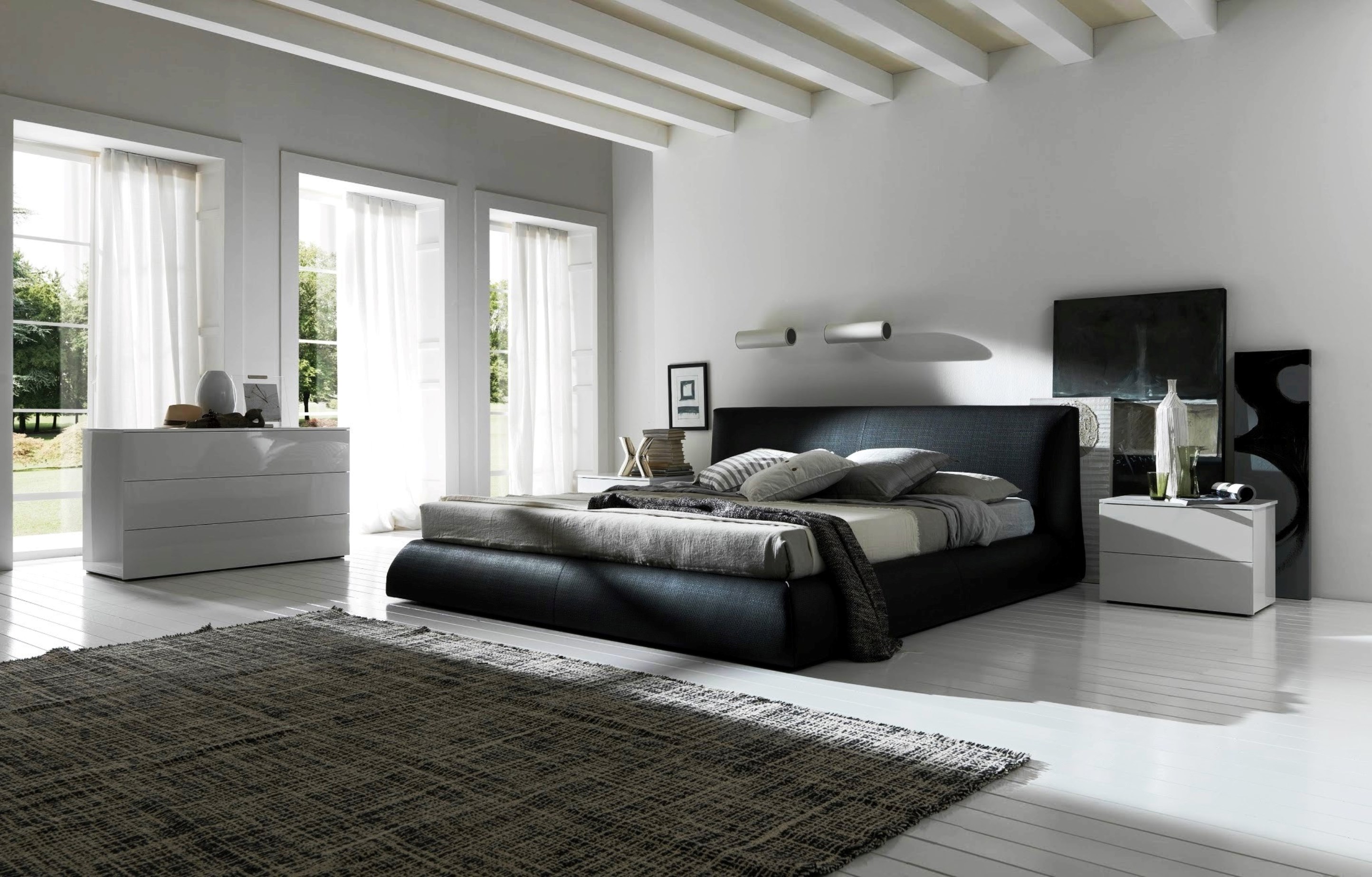 Grey Black Bed Bedroom Cushion 2888x1847