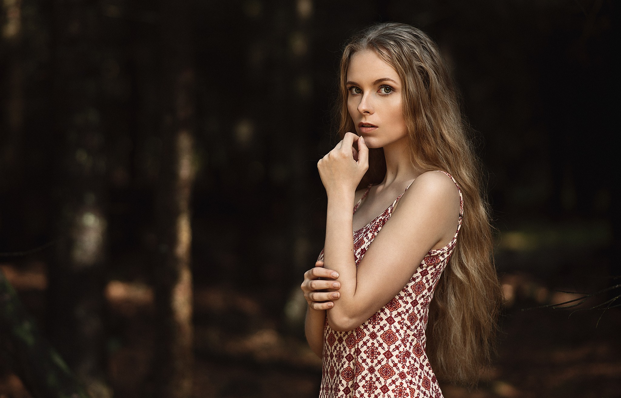 Women Model Tonny Jorgensen Long Hair Looking At Viewer Blonde Wavy Hair Depth Of Field Dress Eyes 2048x1312