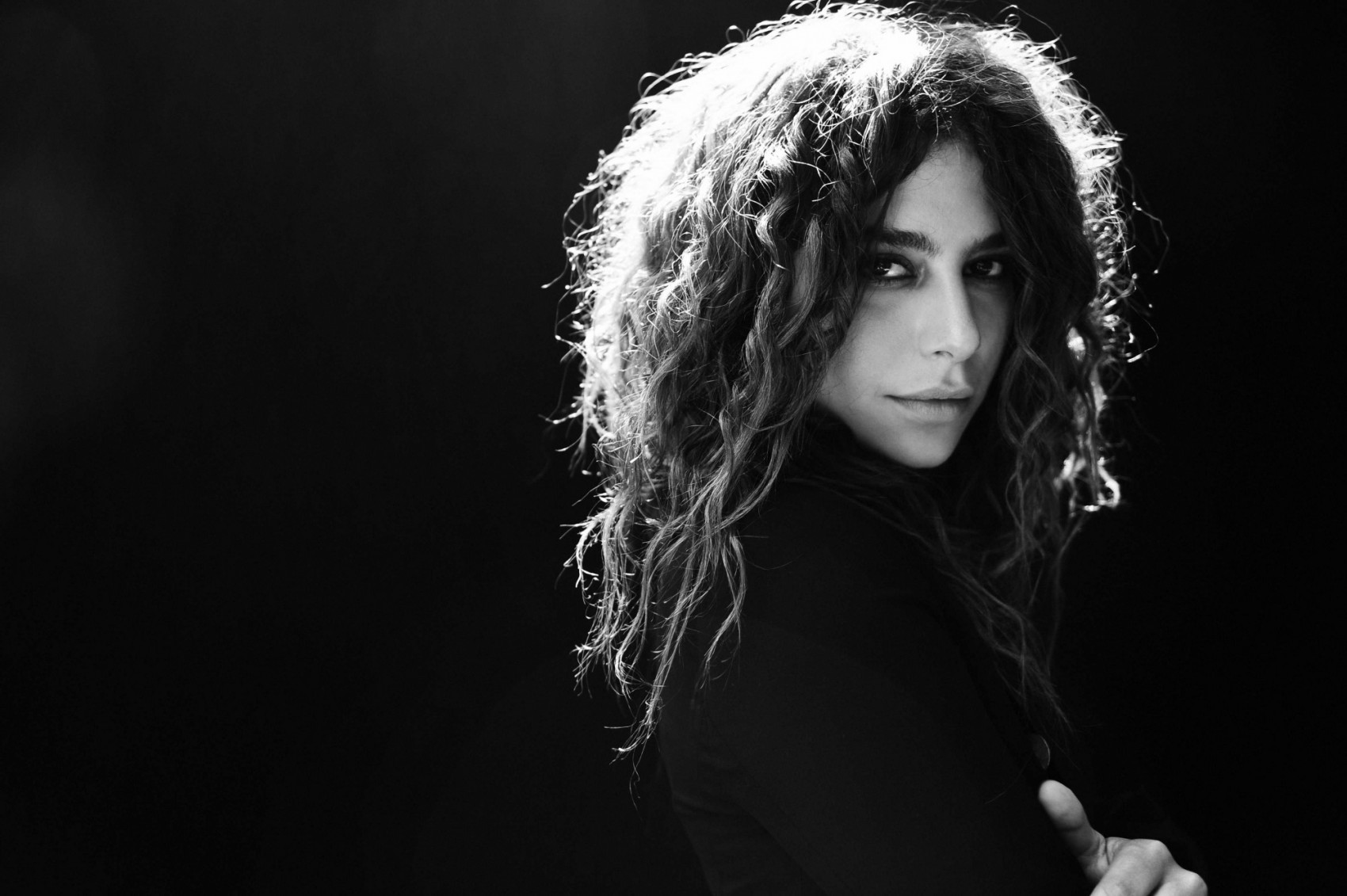 Nadia Hilker Women Actress Brunette German Monochrome Black Background Simple Background Face Portra 1700x1131