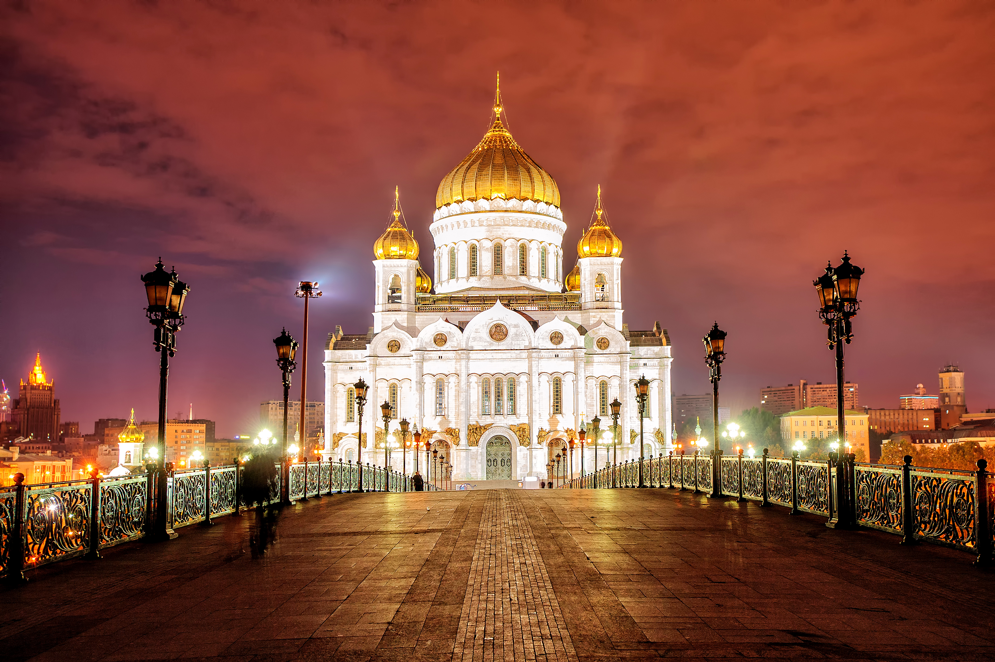 Cathedral Of Christ The Saviour Cathedral Night Building Architecture Dome Moscow Russia 3200x2130