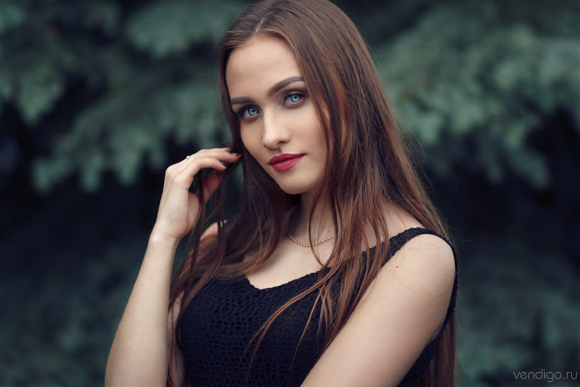 Women Blue Eyes Portrait Smiling Red Lipstick Depth Of Field Evgeny Bulatov Brunette Evgeny