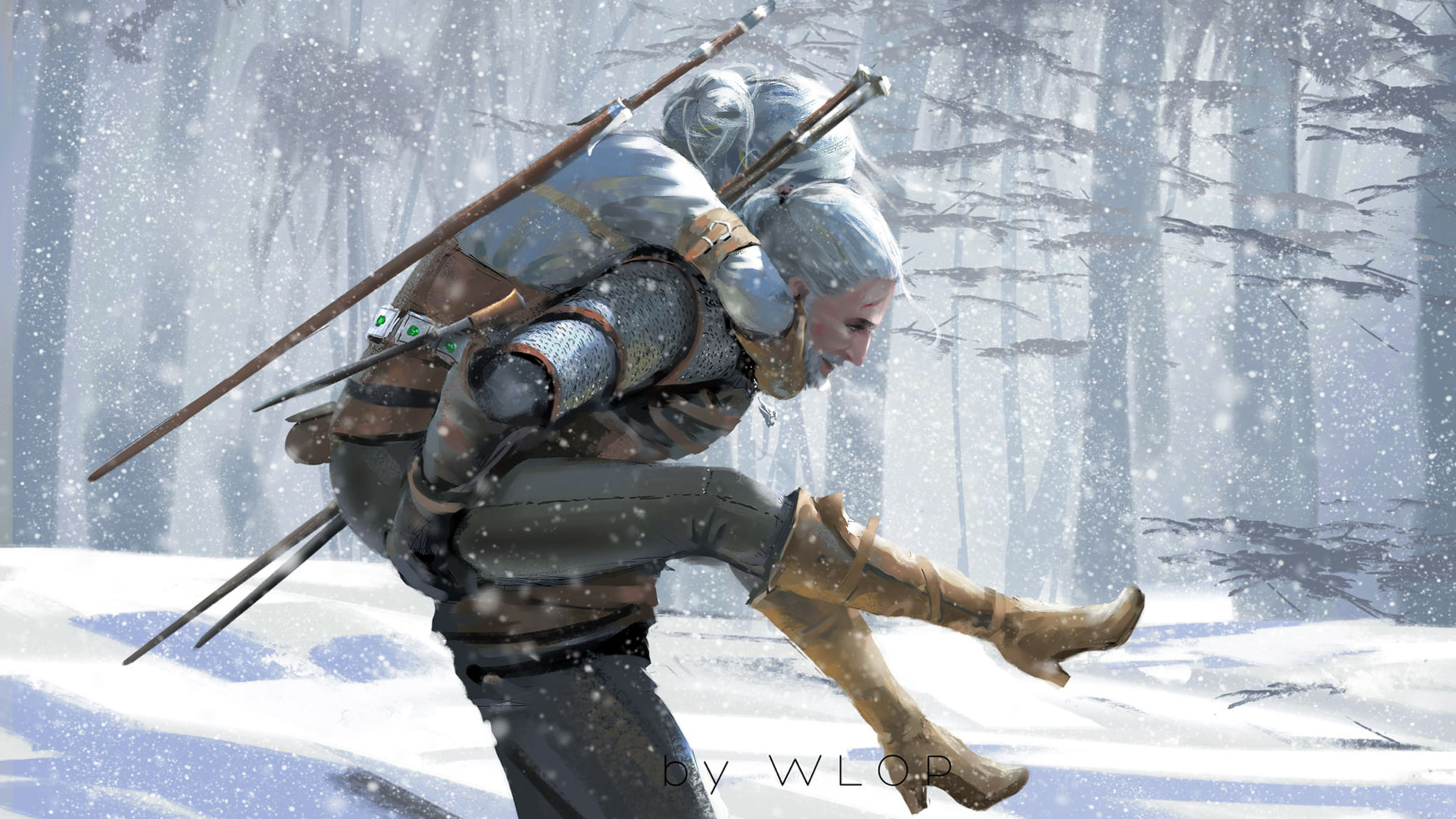 WLOP The Witcher Cirilla Video Games Geralt Of Rivia Snow White Hair Artwork Digital Art Men Women T 3840x2160
