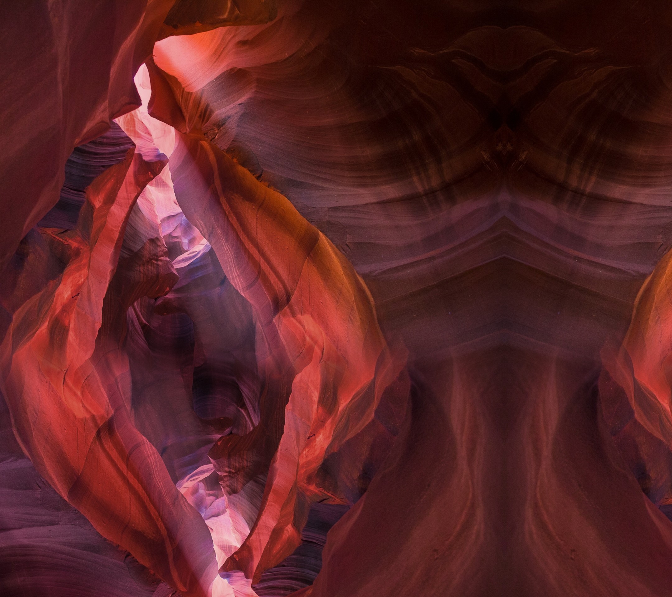 Rock Formation Sunlight Nature Canyon Antelope Canyon Photo Manipulation Mirrored 2160x1920