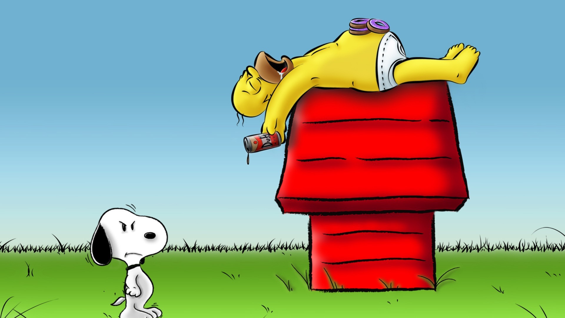 Homer Simpson Snoopy Cartoon Humor Peanuts Comic 1920x1080