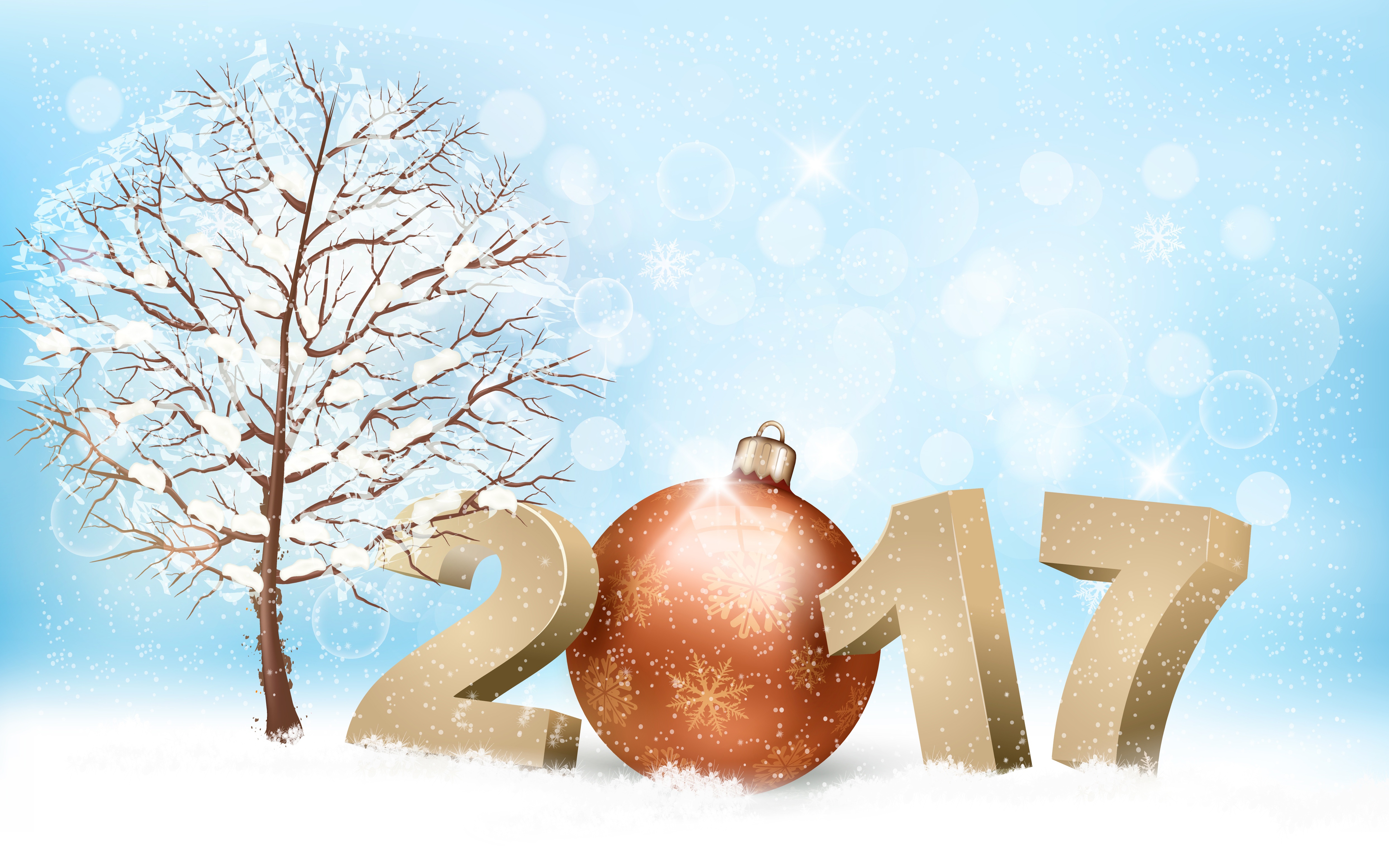 New Year 2017 New Year Winter Tree Snow 4974x3109