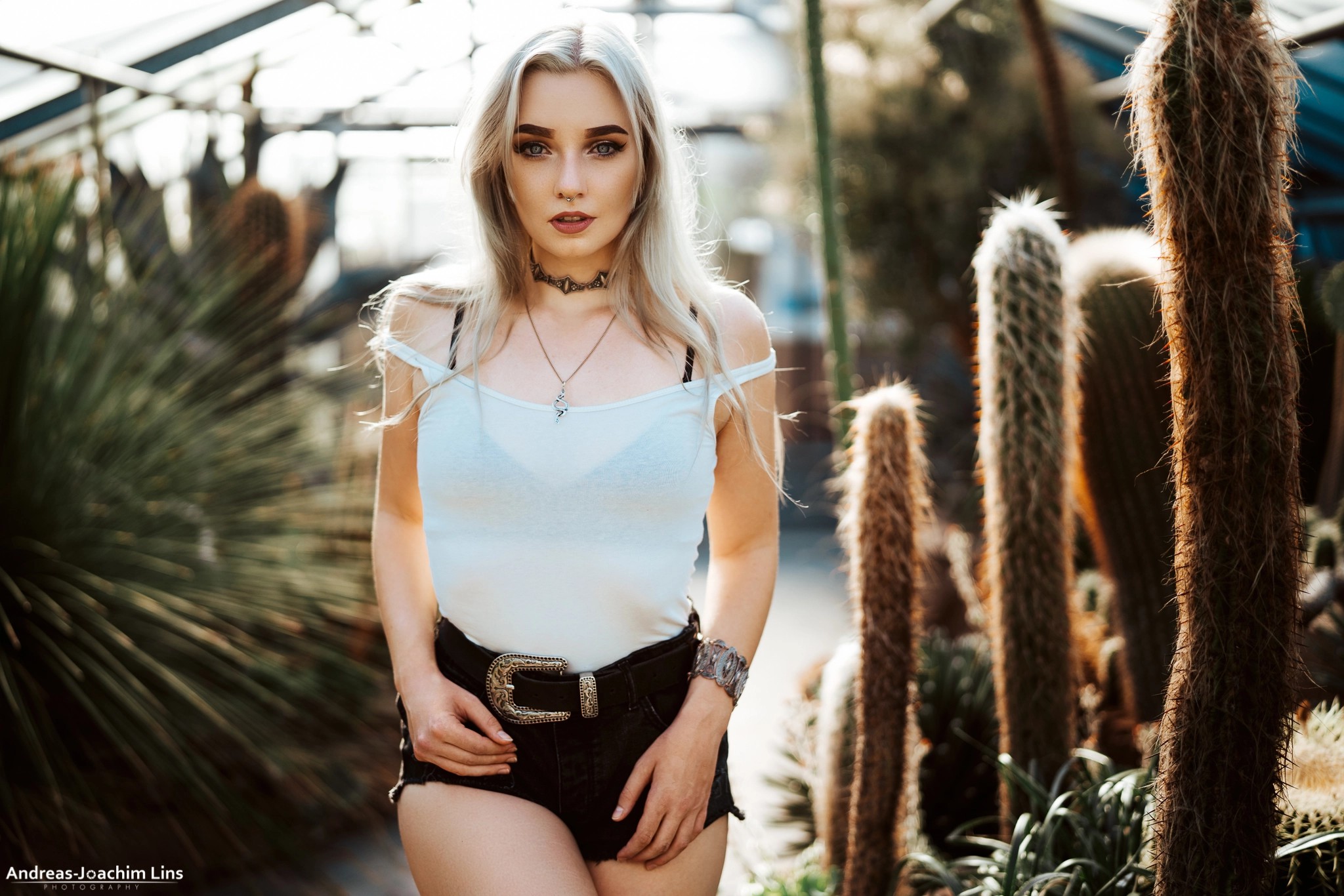 White Tops Bare Shoulders Blonde Women Outdoors Photography Necklace Looking At Viewer Depth Of Fiel 2048x1366