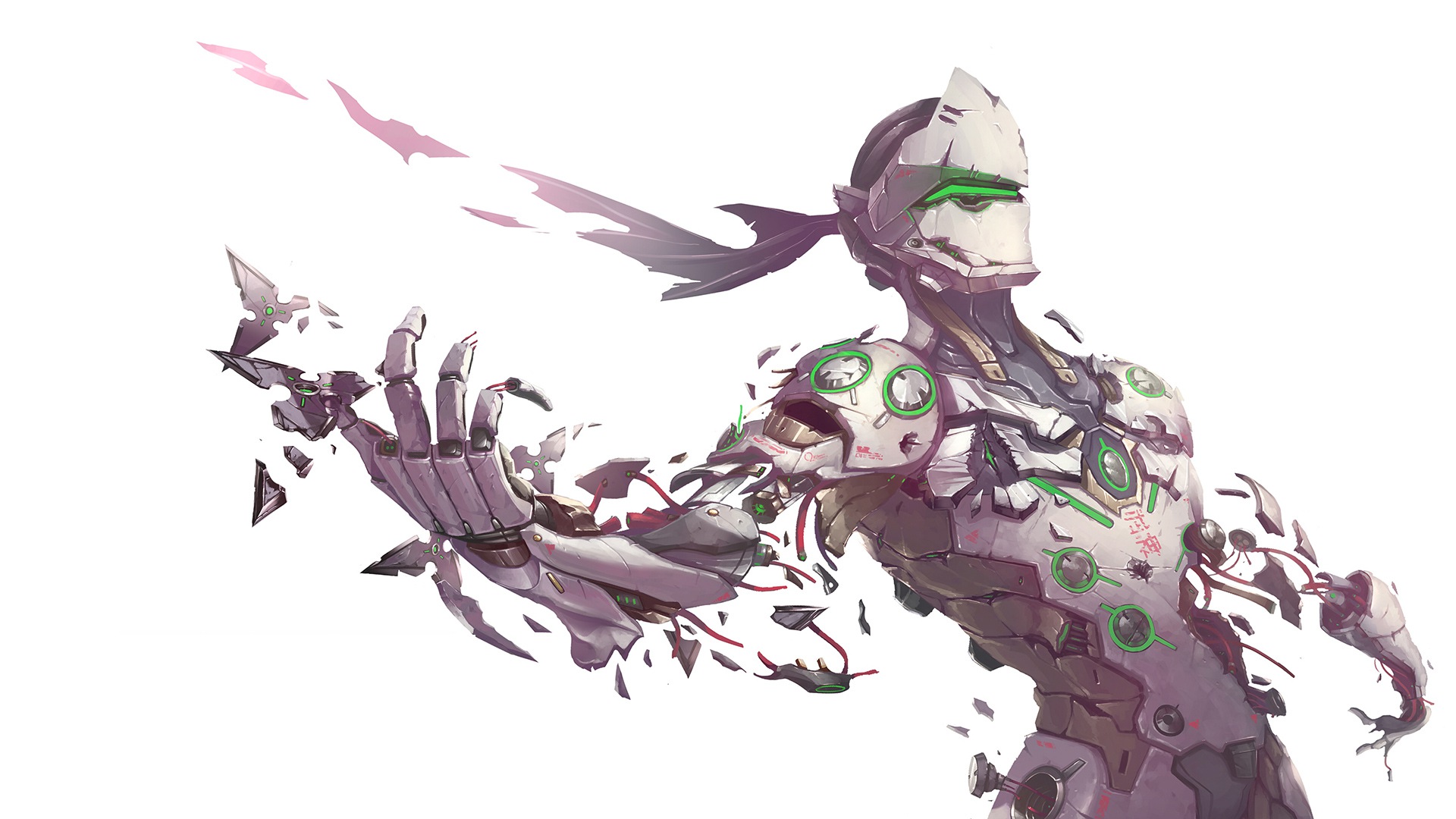 Overwatch Genji Overwatch Cyborg Simple Background Video Games DubstepGutter 1920x1080