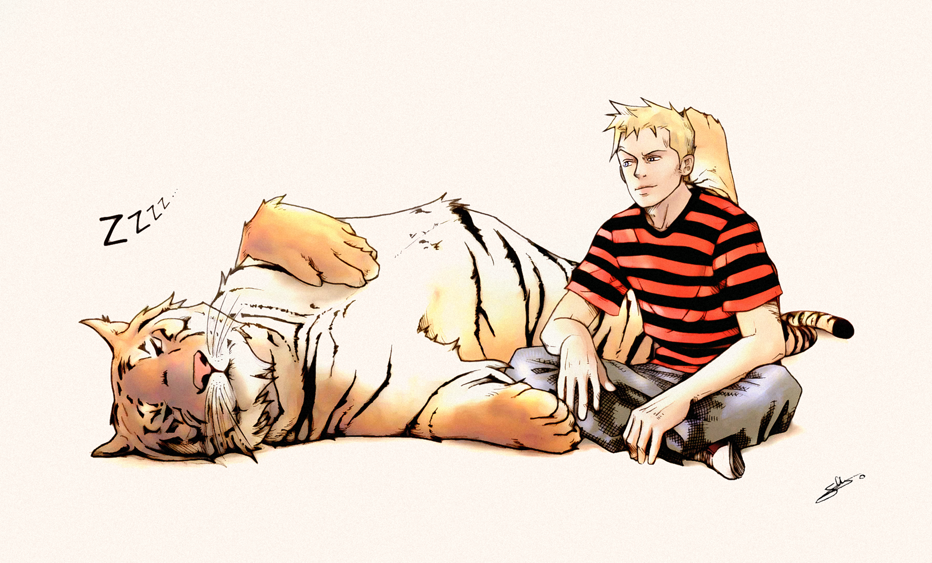 Calvin And Hobbes Fan Art Simple Background Tiger 1814x1096