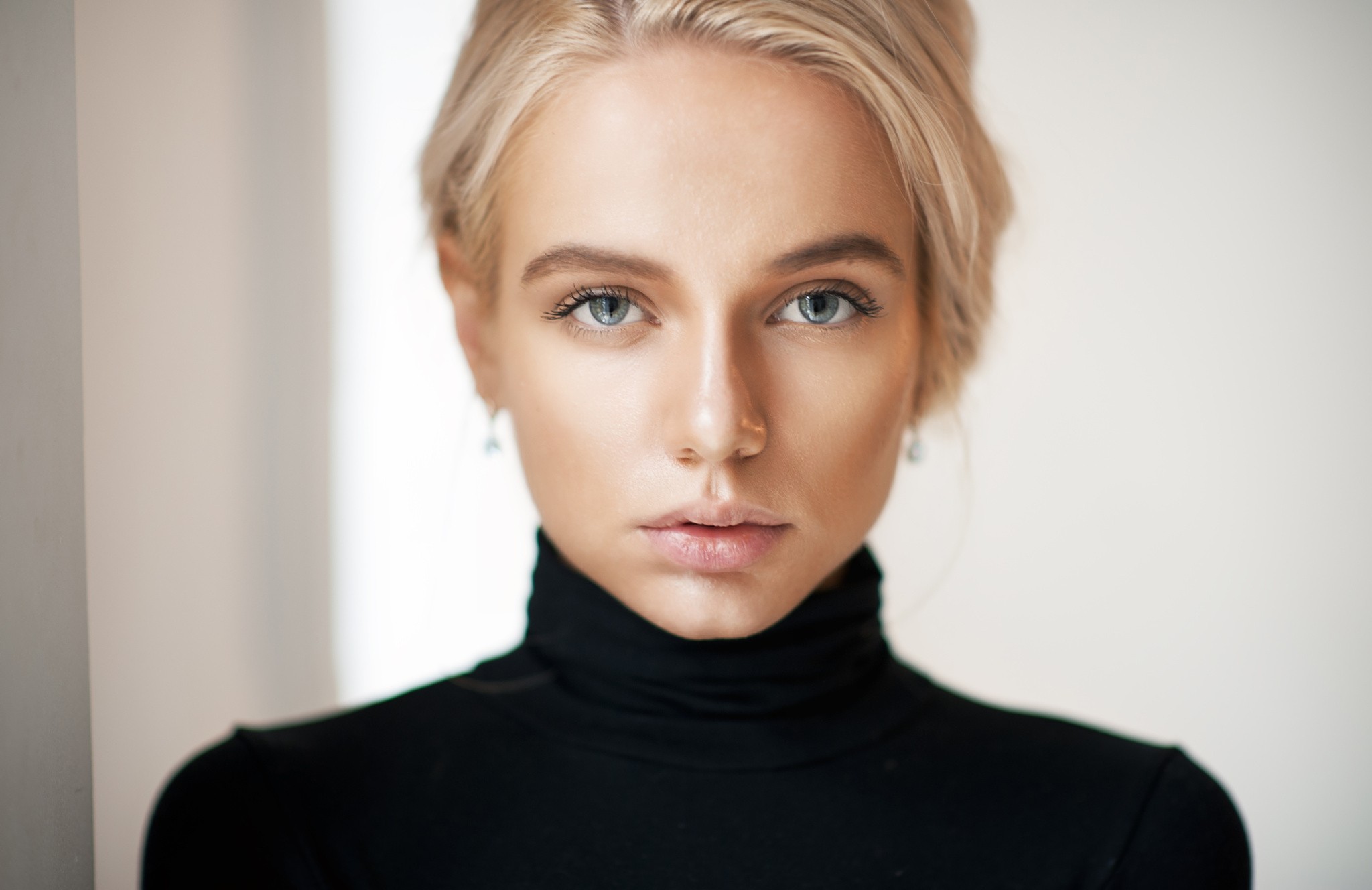 Women Blonde Face Portrait Maxim Maximov Maria Popova Blue Eyes 2048x1328