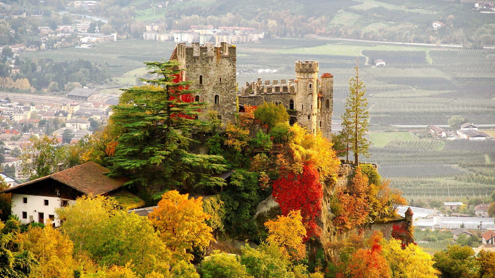 Architecture Building Landscape Castle Tyrol Italy Ruin Fall Trees House Village Hills Tower Ancient 1920x1080