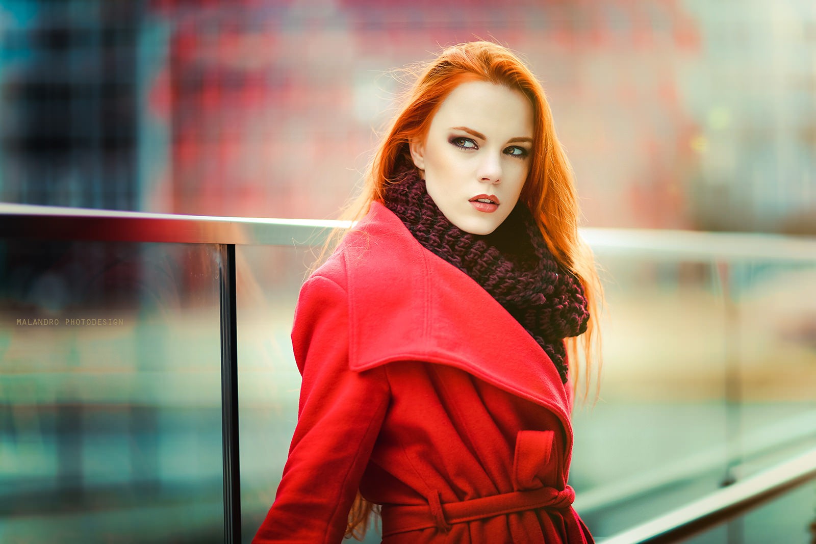 Women Model Redhead Face Portrait Red Coat Coats Scarf Red Lipstick Looking Away Alex Heitz Zara Axe 1600x1067