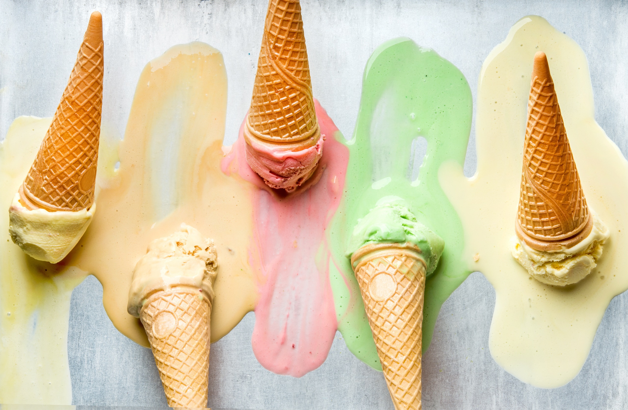 Food Colorful Ice Cream Melting 2560x1673