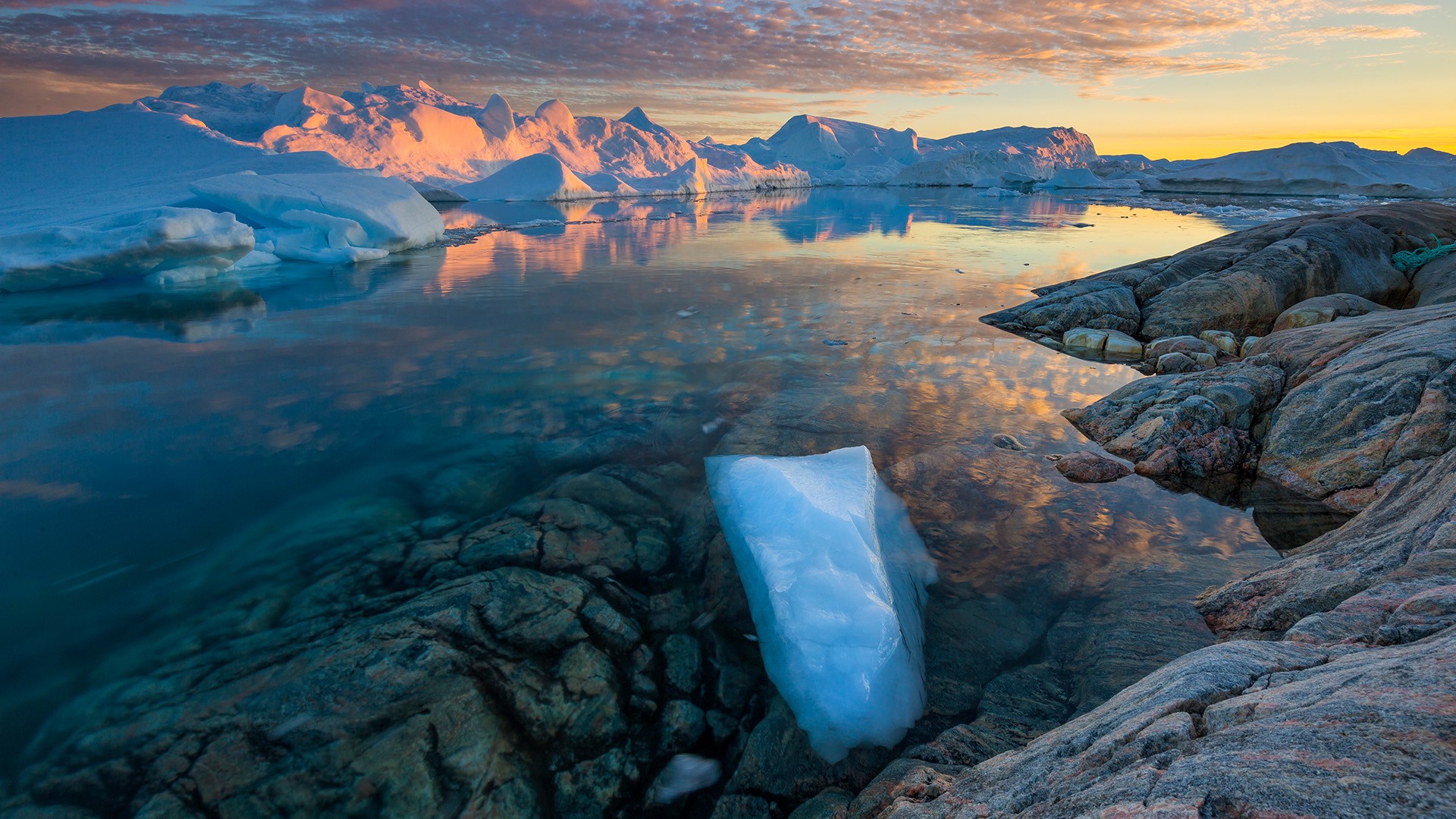 Nature Landscape Clouds Rocks Ice Sunset Water River Ilulissat Icefjord Greenland 1920x1080