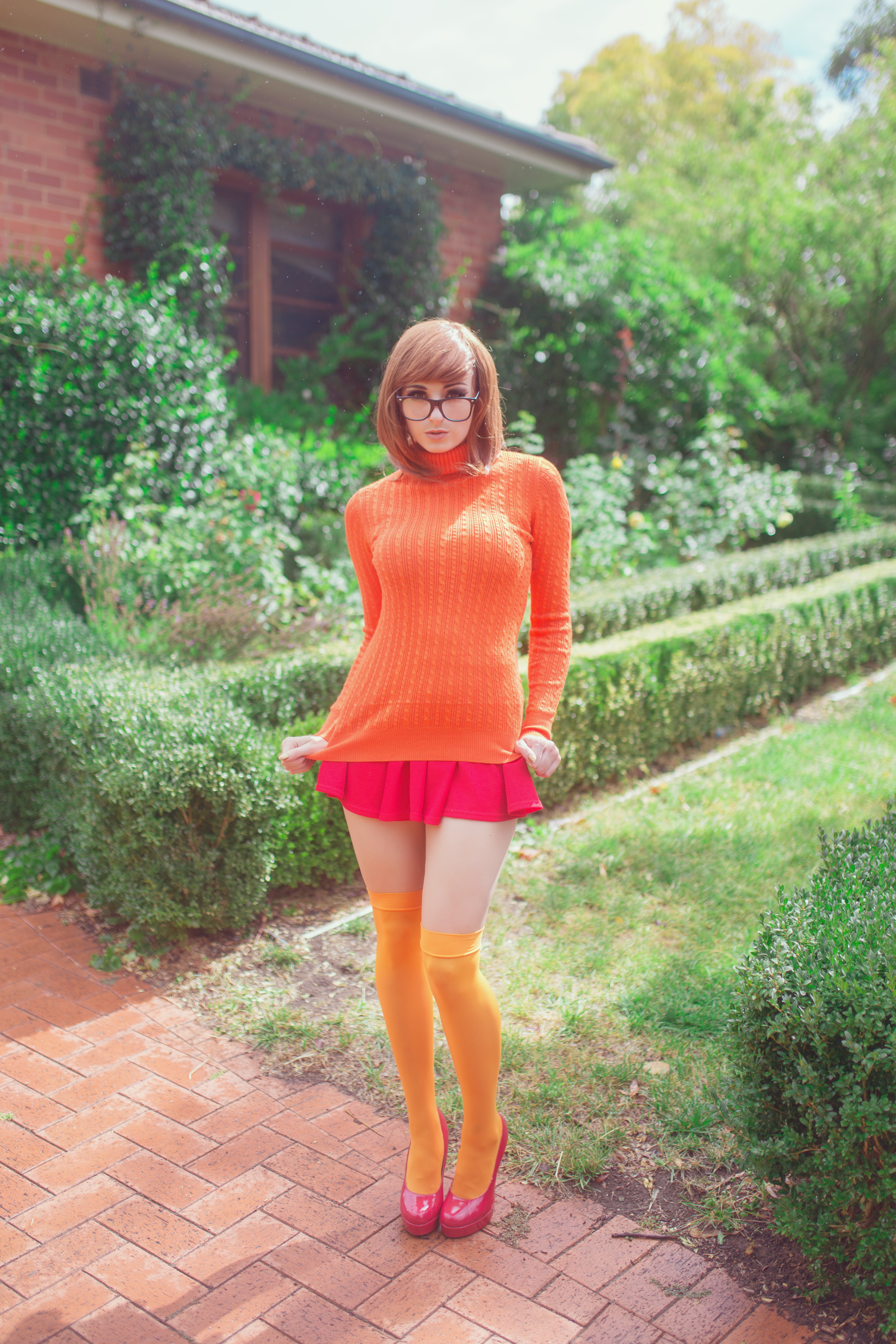 Women Model Women Outdoors Cosplay Scooby Doo Velma Dinkley Women With Glasses Turtlenecks Sweater S 3472x5208