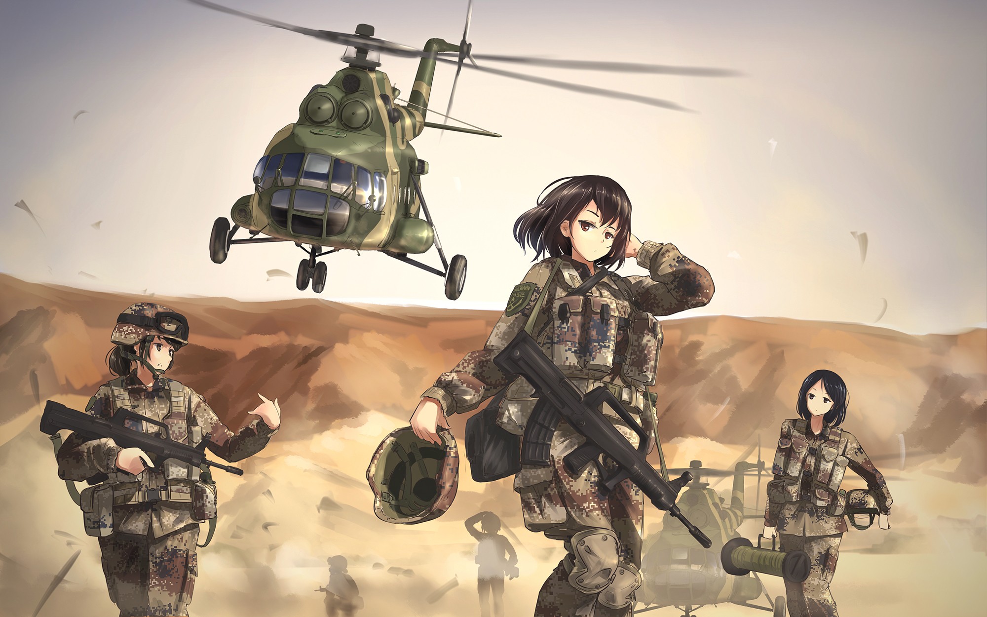 TC1995 Military Mi 8 Women Anime Girls Weapon Helicopters Girls With Guns 2000x1250