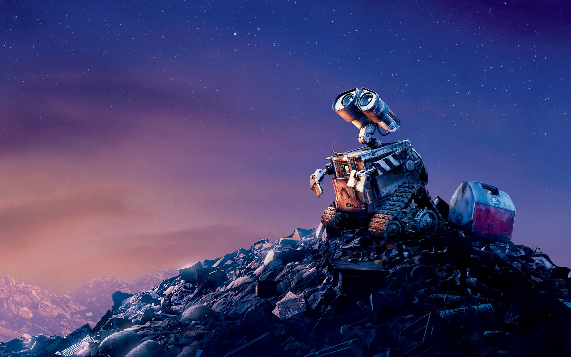 WALL E Pixar Animation Studios Disney Movies Robot Animated Movies Stars Trash Looking Up 2008 Year 1920x1200