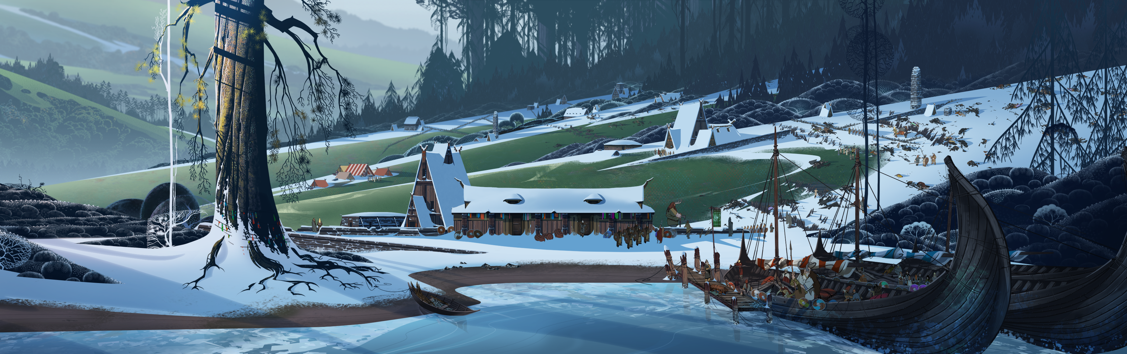 The Banner Saga Video Games Artwork Concept Art Digital Art The Banner Saga 2 3700x1162