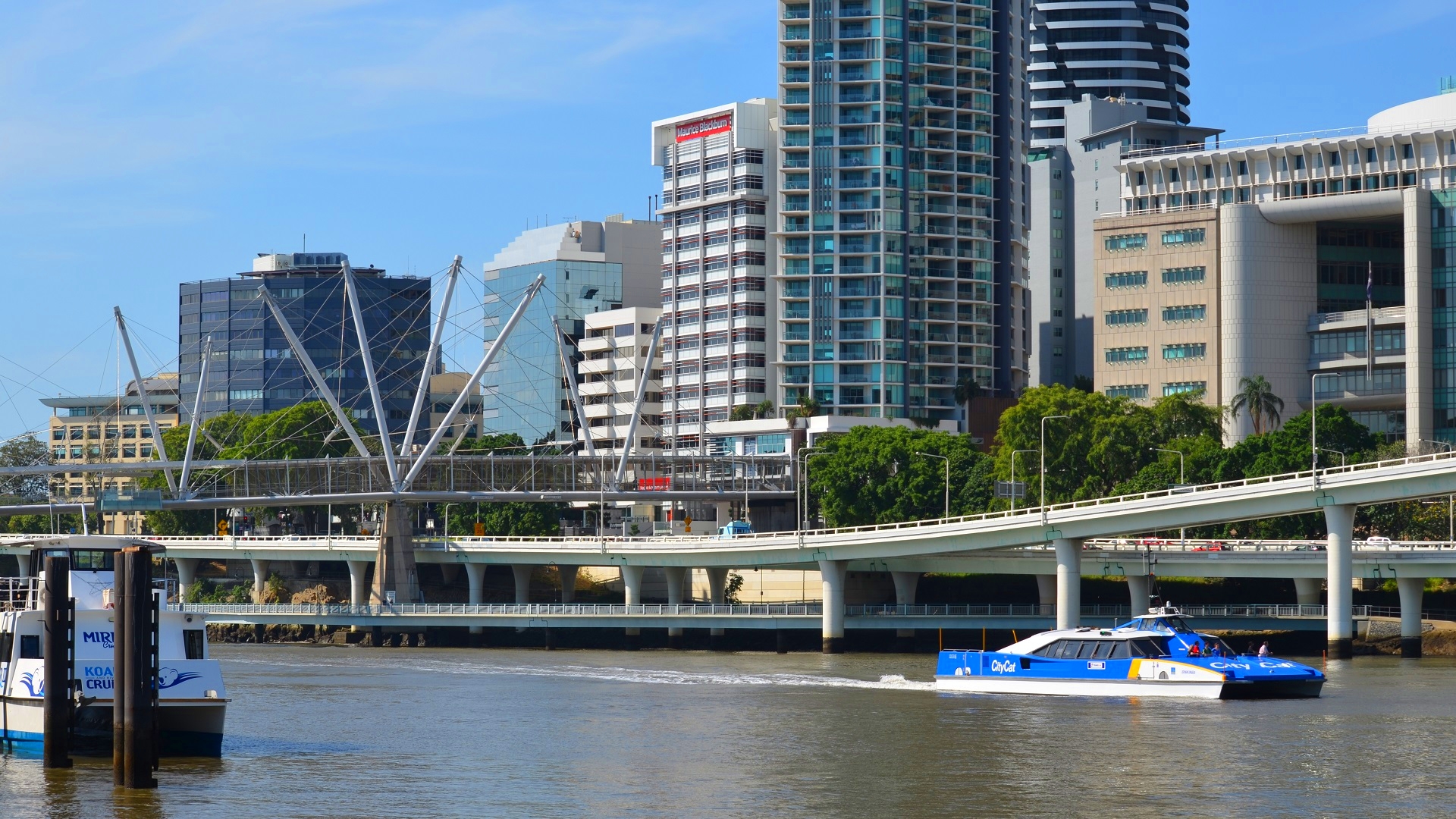 Brisbane Australia Building Ferry Boat River Queensland 1920x1080