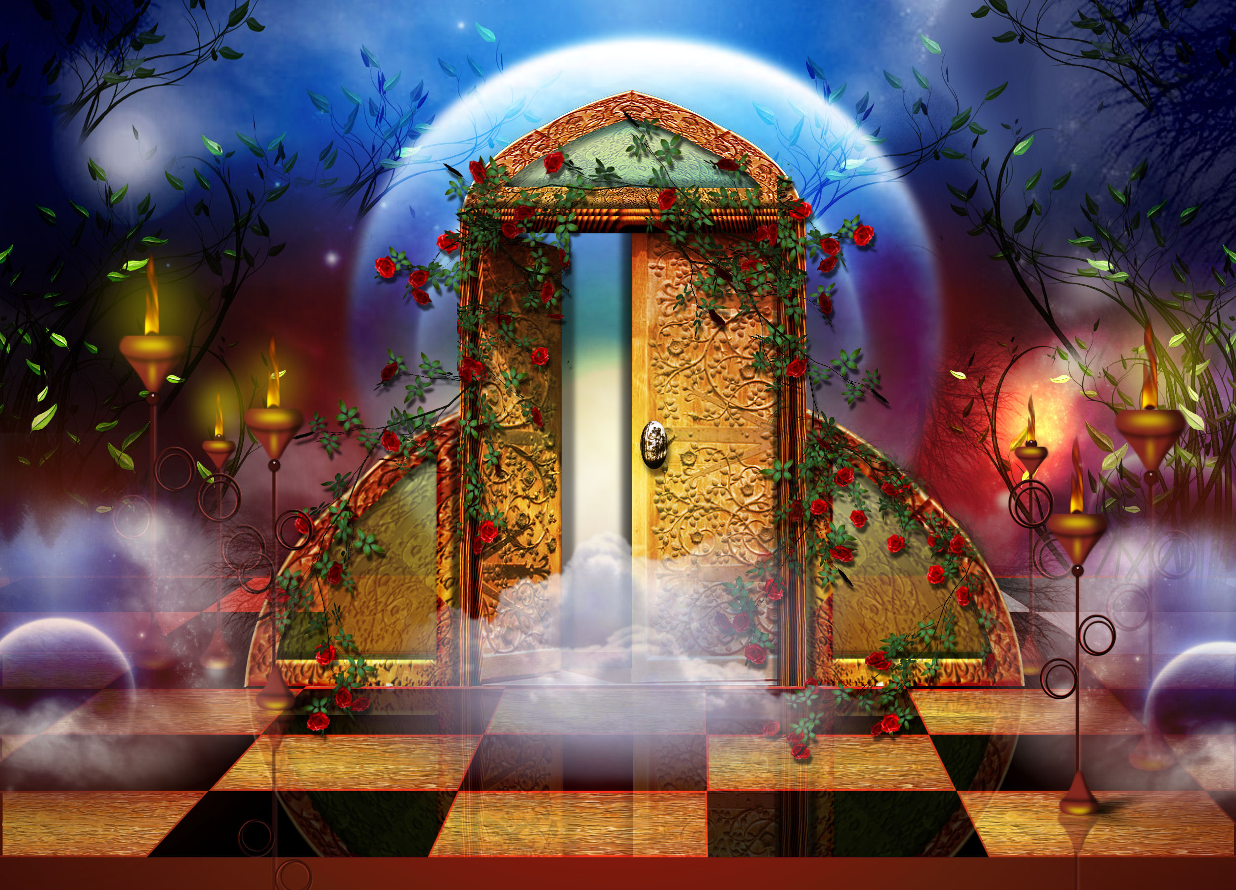 Fantasy Artistic Door Gothic Floor Red Candle 2500x1800