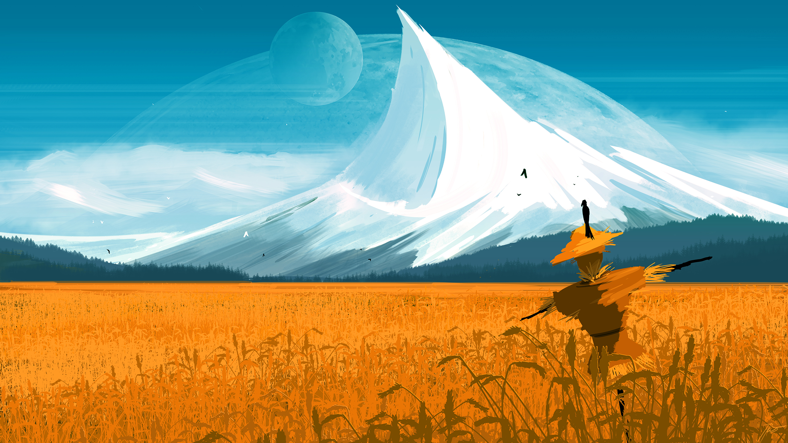 JoeyJazz Nature Scarecrows Space Art 2560x1440