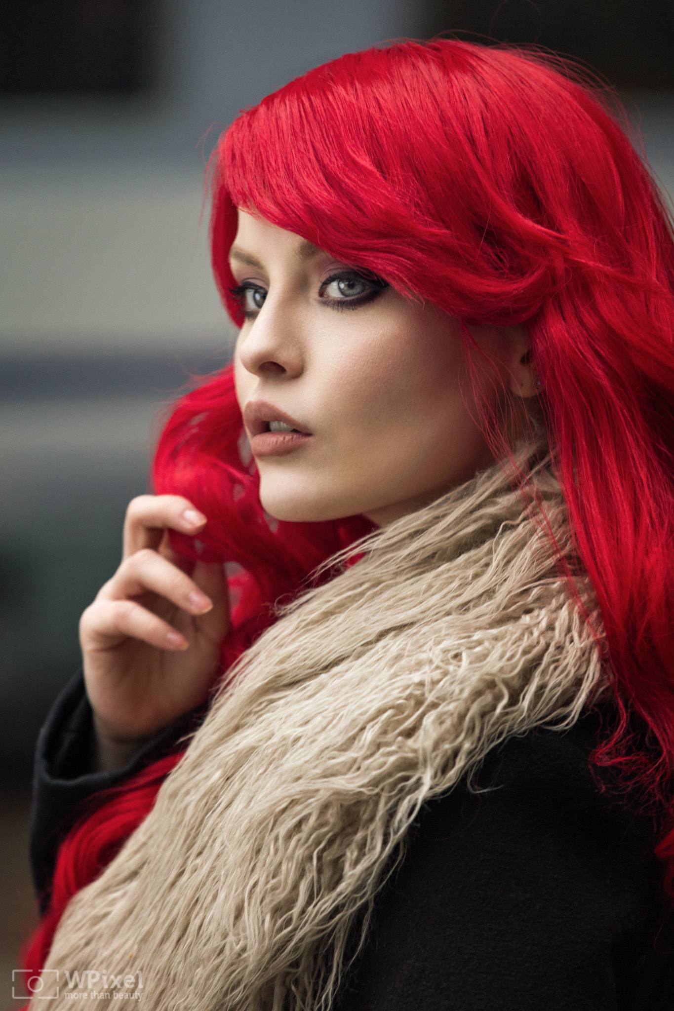 Wojtek Polaczkiewicz Women Redhead Long Hair Looking Away Scarf Portrait Depth Of Field Blue Eyes Dy 1365x2048