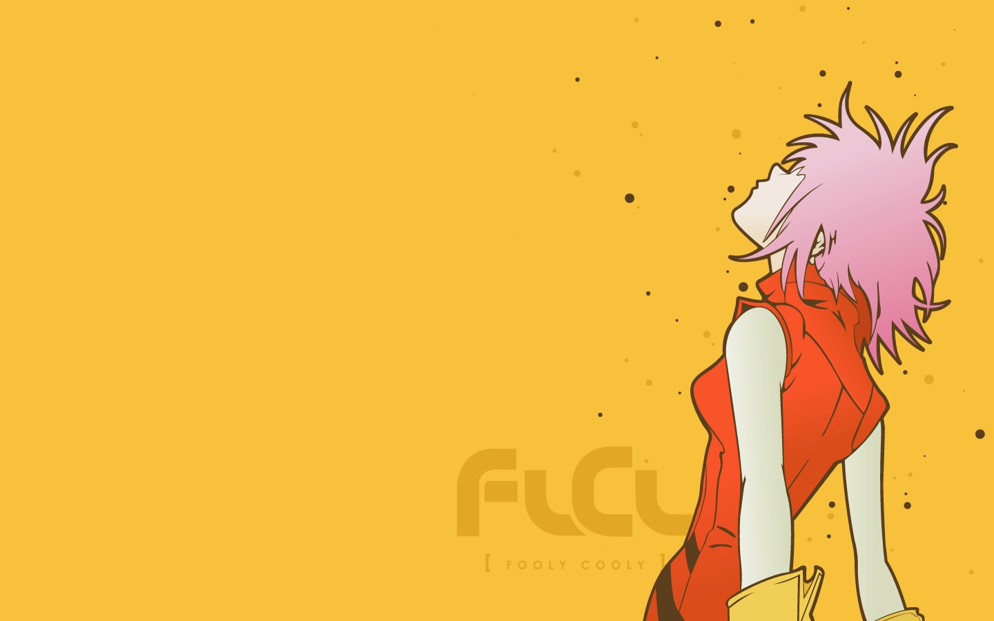 FLCL Haruhara Haruko Anime Girls Pink Hair Yellow Background 1440x900