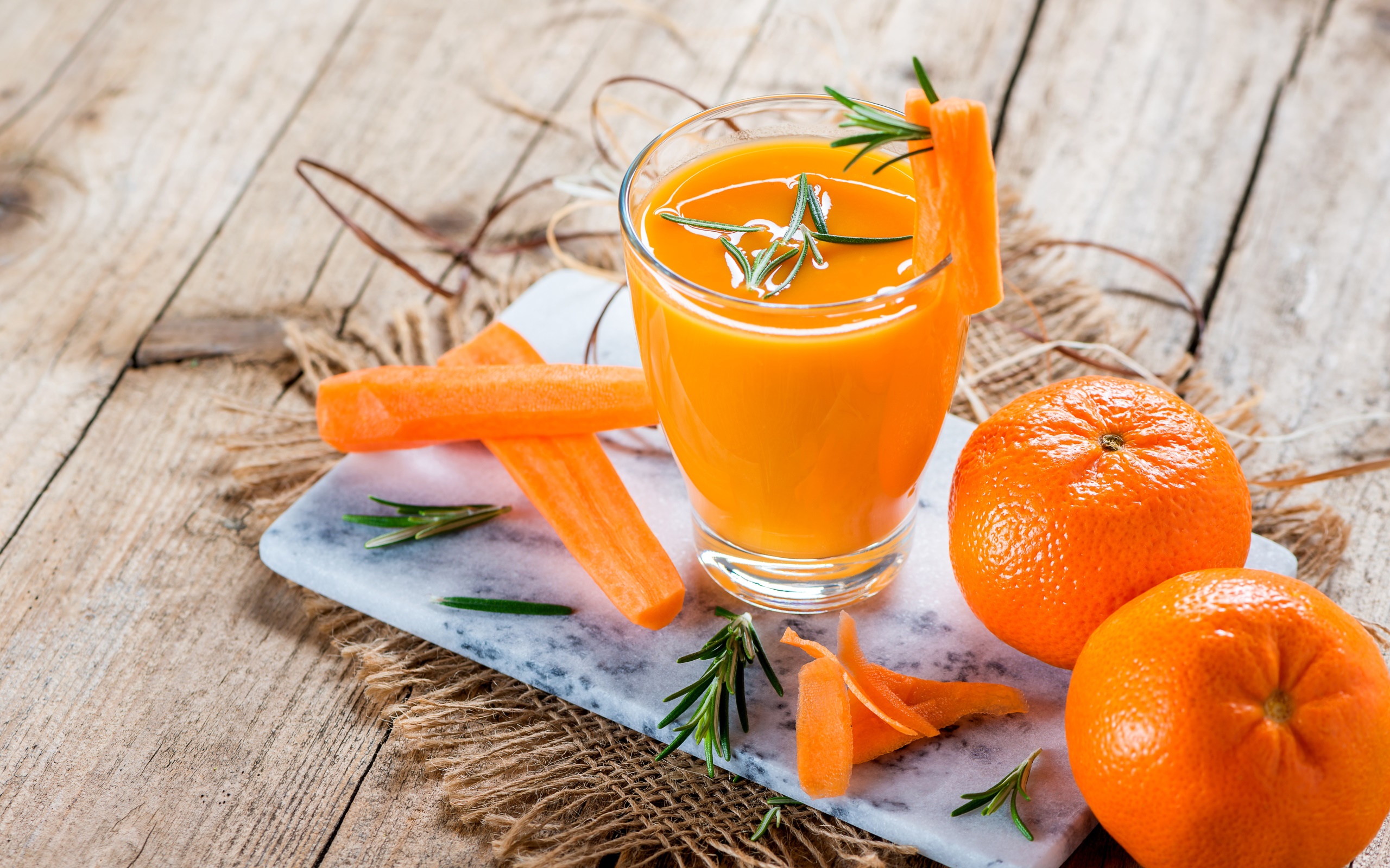 Food Fruit Orange Fruit Carrot Drink Juice Rosemary Wooden Surface 2560x1600