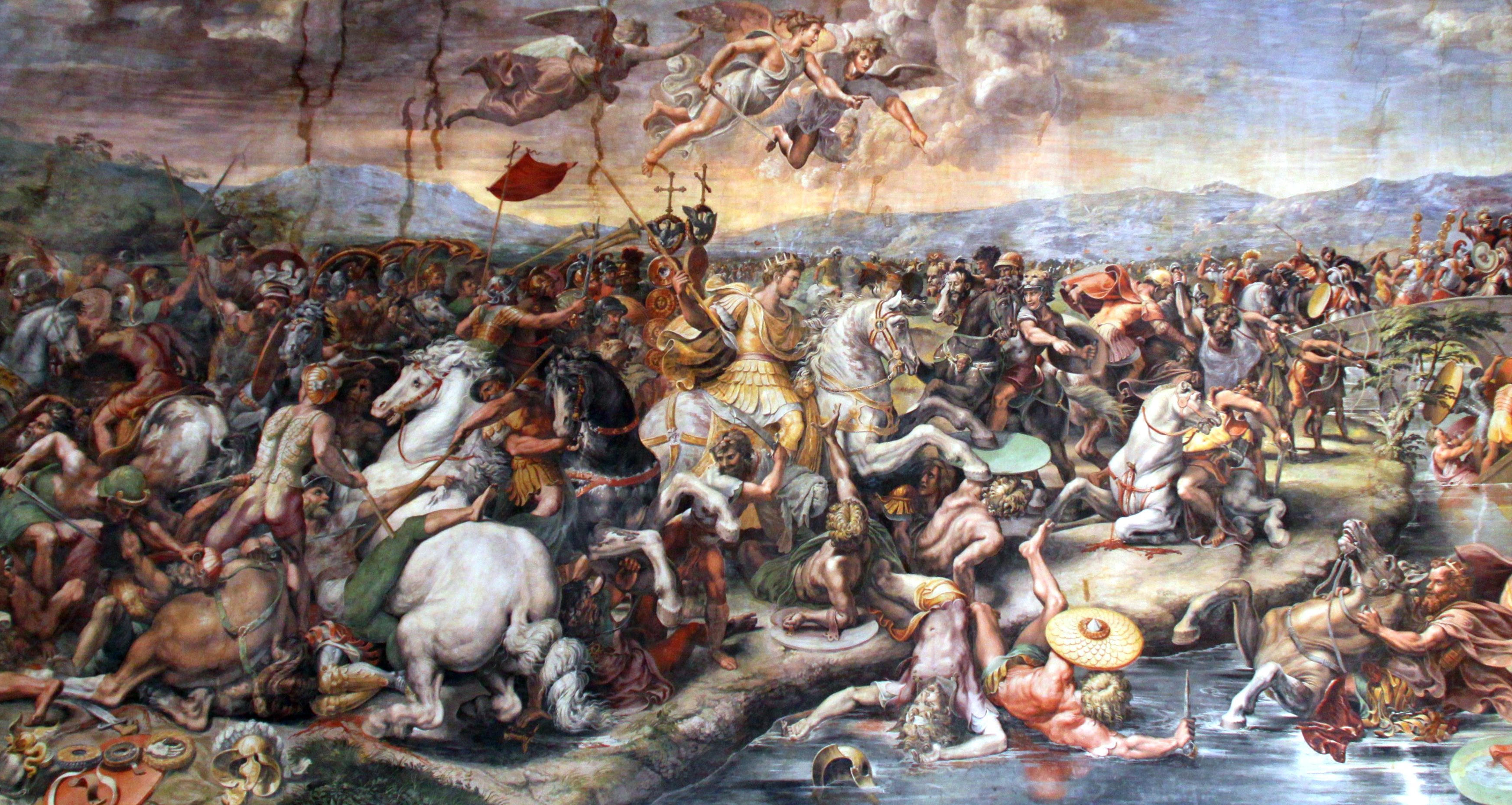 Classic Art Painting Battle Of The Milvian Bridge Giulio Romano Battle Horse Roman 3489x1858