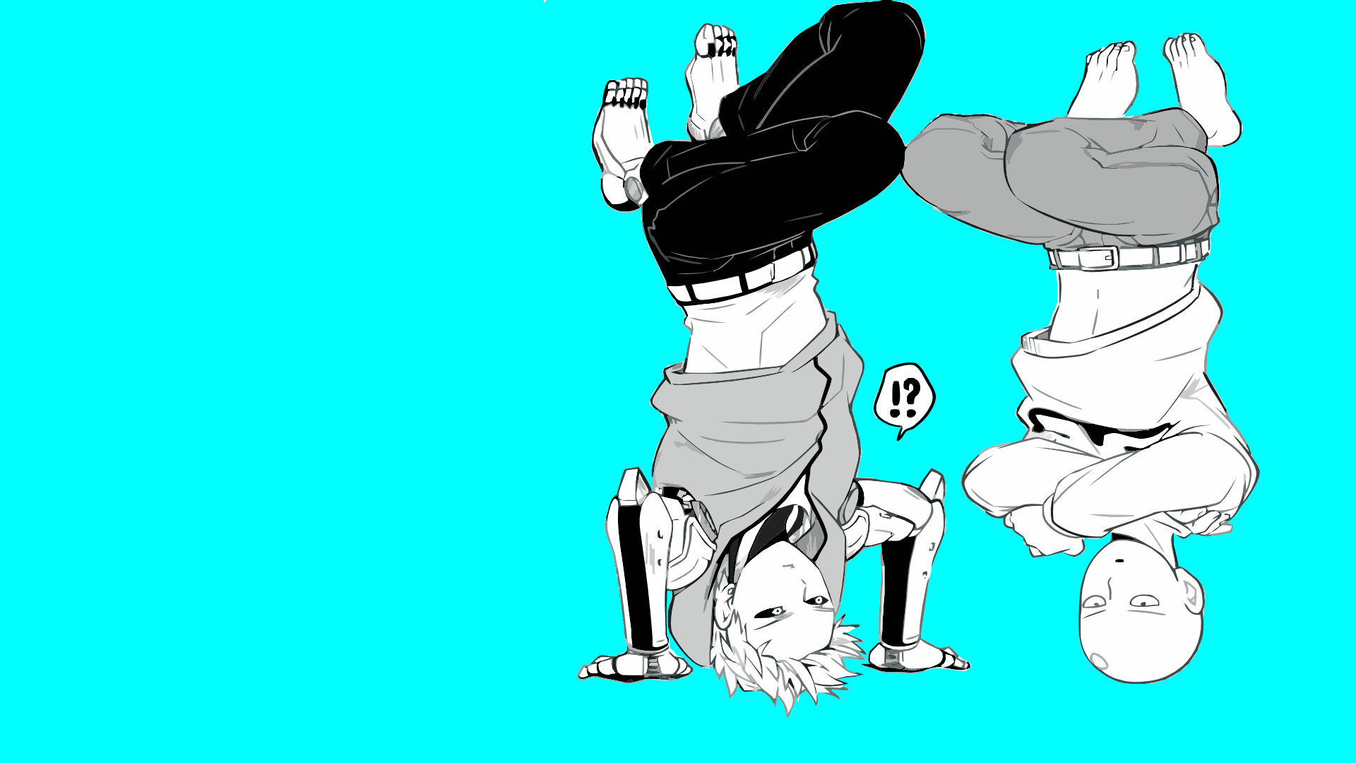 One Punch Man Anime Boys Simple Background Handstand Anime Cyan Cyan Background 1920x1080