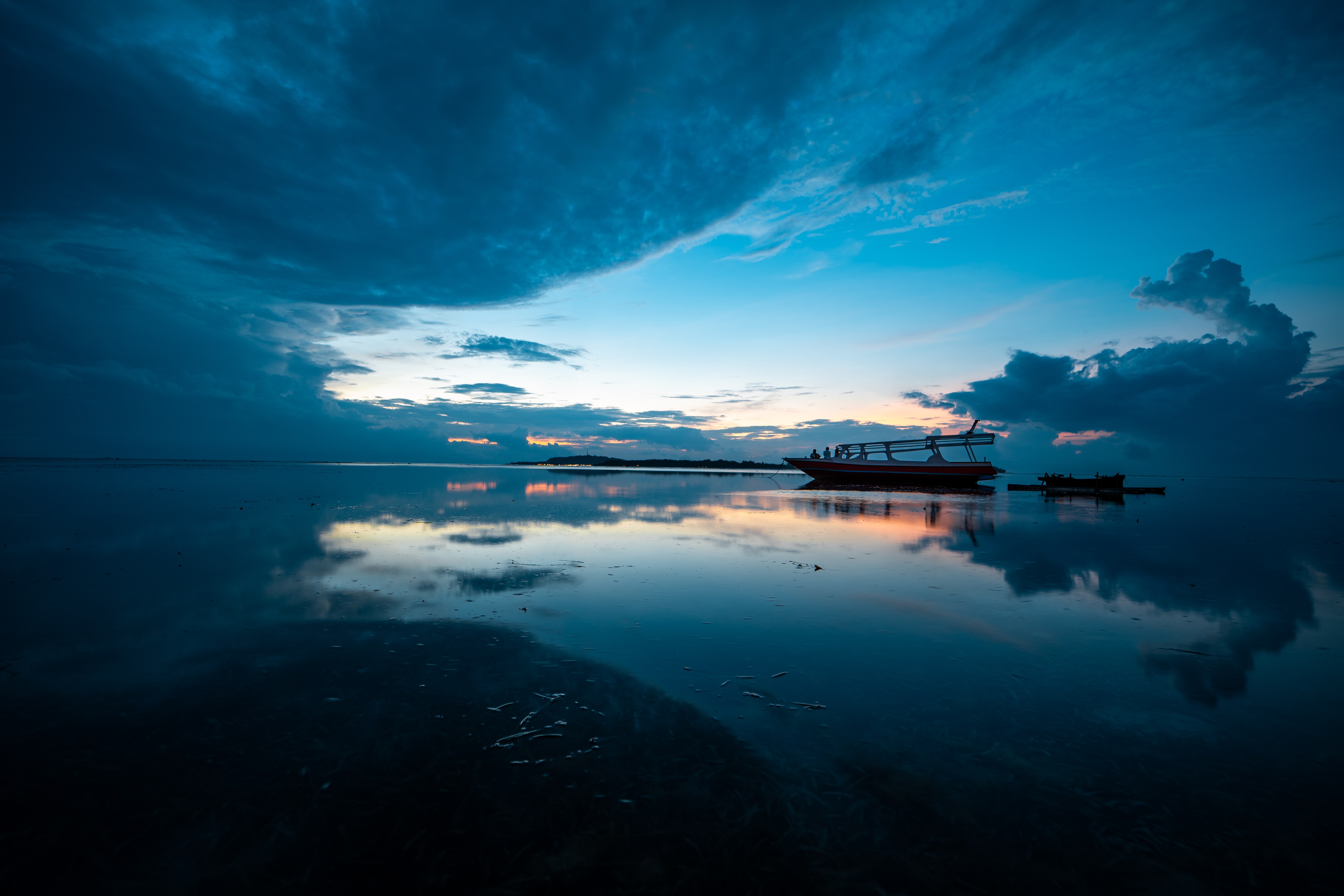 Bali Blue Sea Water Sky Reflection Boat Beach Horizon Indonesia Sunset 6000x4000