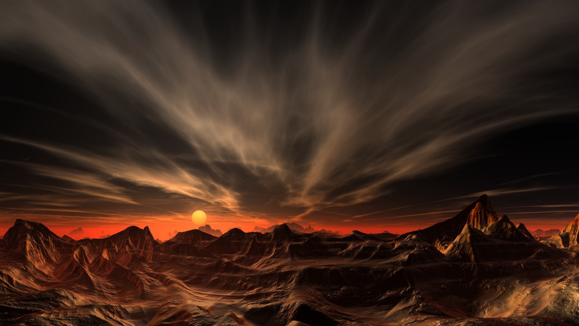 Landscape Nature Mountains Desert Sunset Clouds Sky Red Erosion 1920x1080