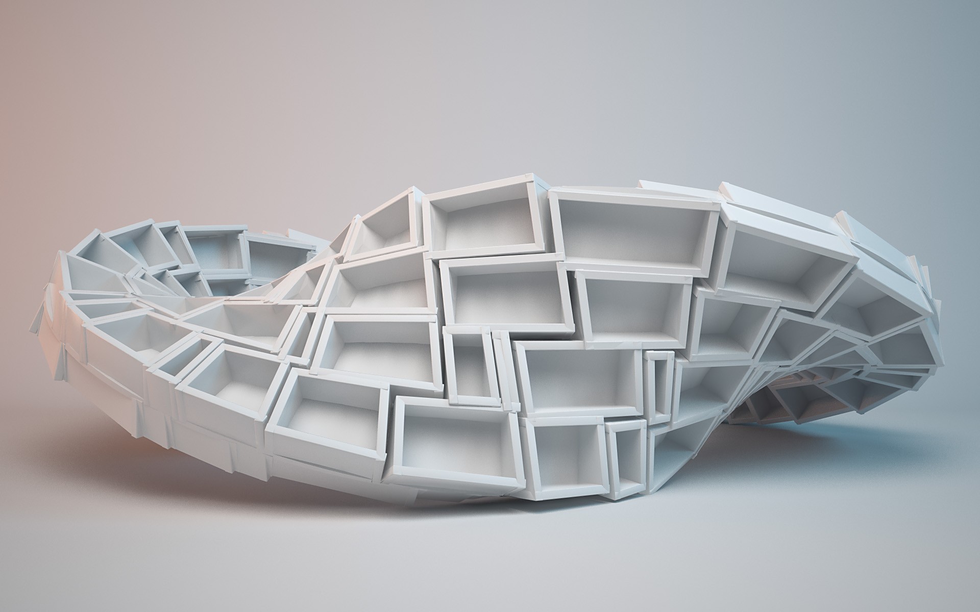 Digital Art Render 3D Simple Background Mobius Strip Shadow Cube Rectangle Abstract White Gradient 1920x1200