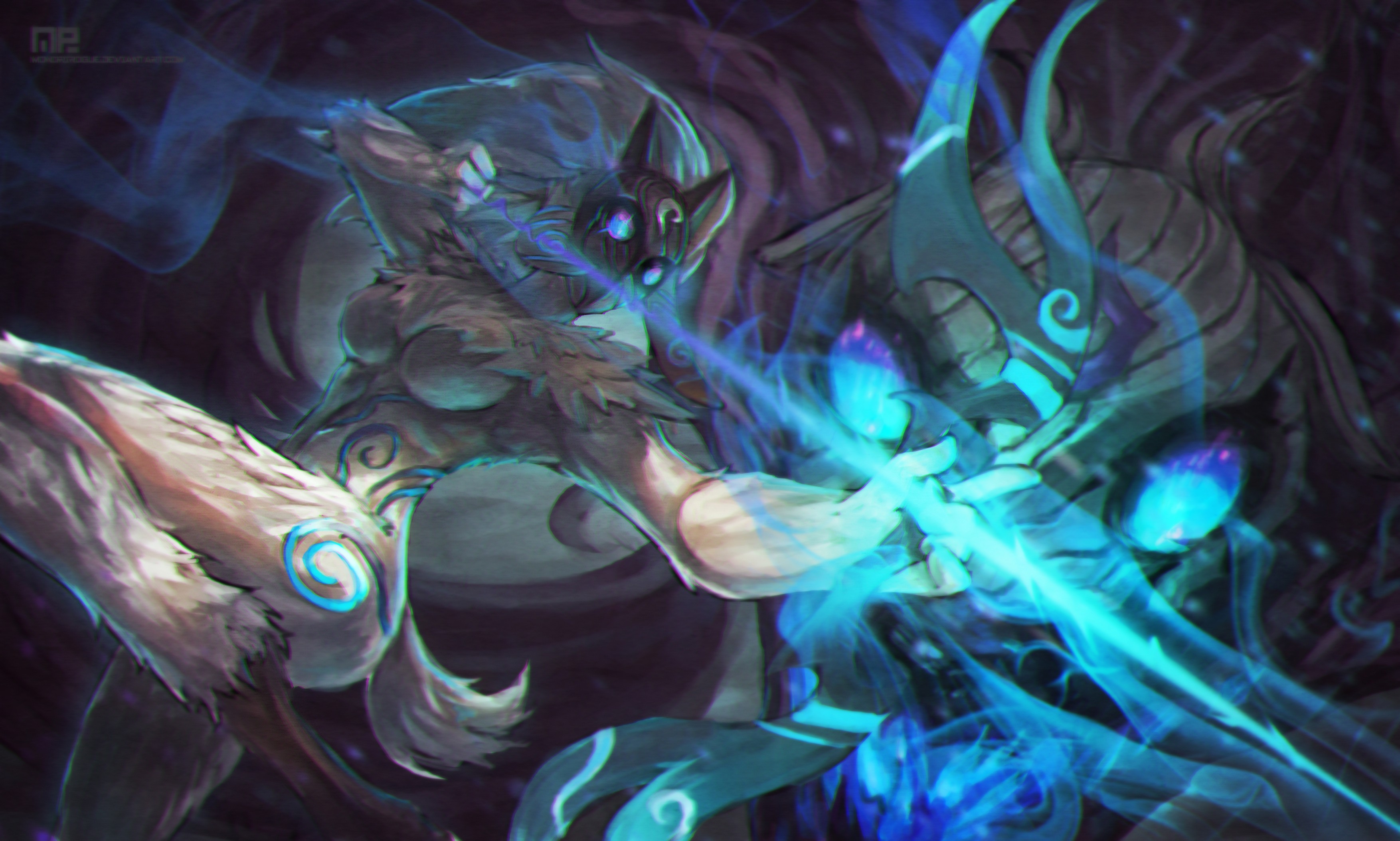 League Of Legends Kindred Nocturne Cyan 3508x2108