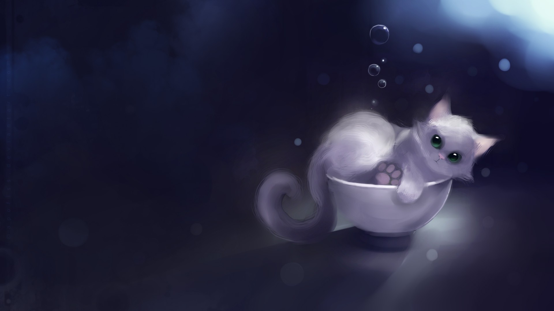 Cats Apofiss Bowls Bubbles Animals DeviantArt Fantasy Art 1920x1080