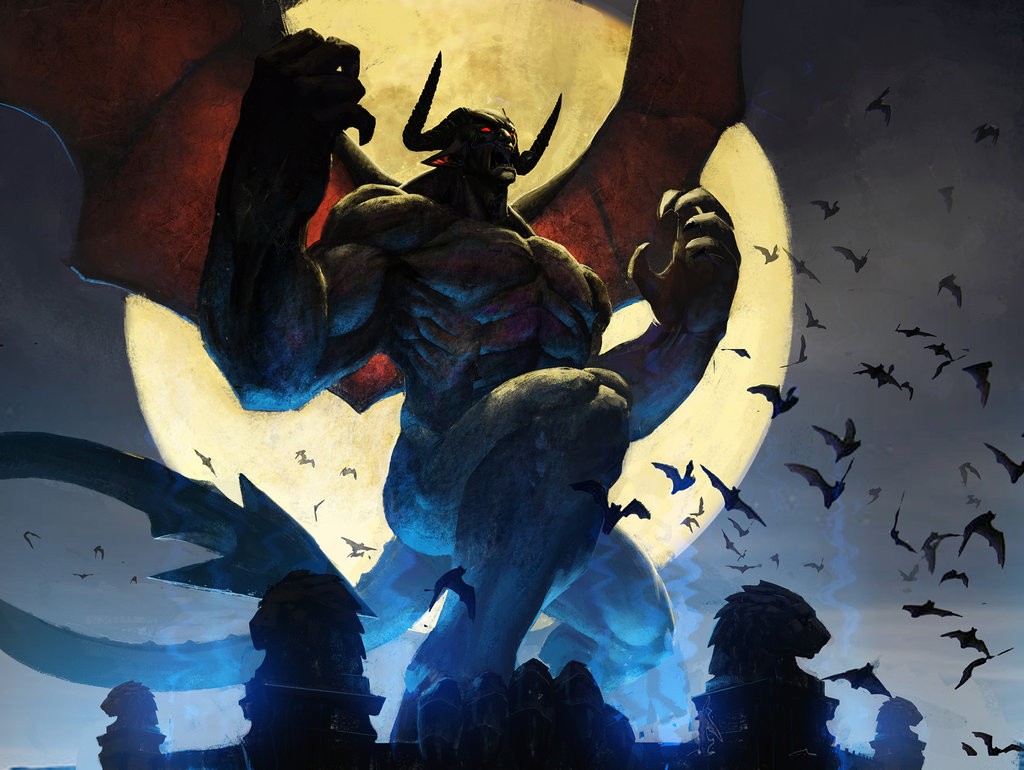 Gargoyles Frankenstein Fantasy Art Demon Moon Bats Dark Fantasy Glowing Eyes 1024x770