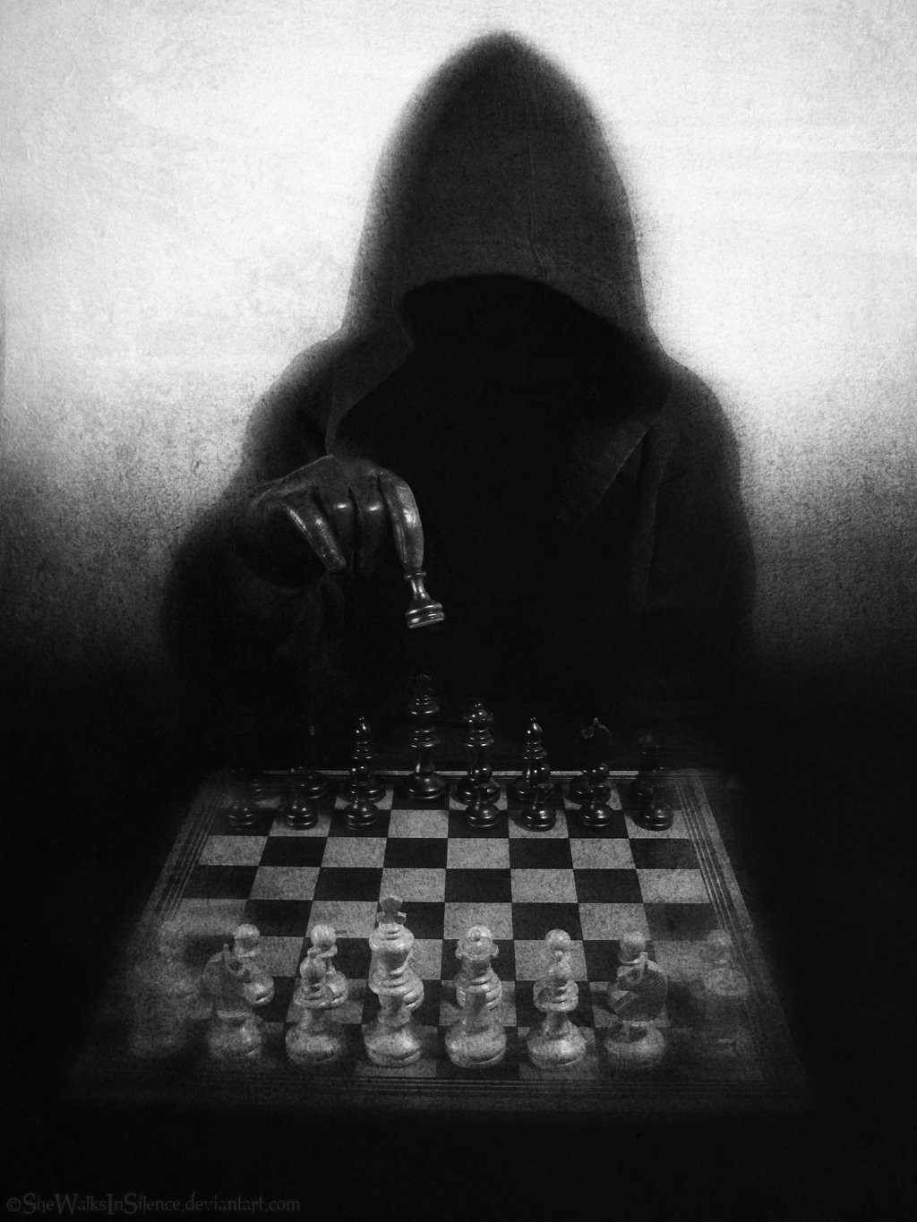 Digital Art Grim Reaper Death Dark Monochrome Spooky Chess Board Games Pawns Hoods Portrait Display 1024x1365