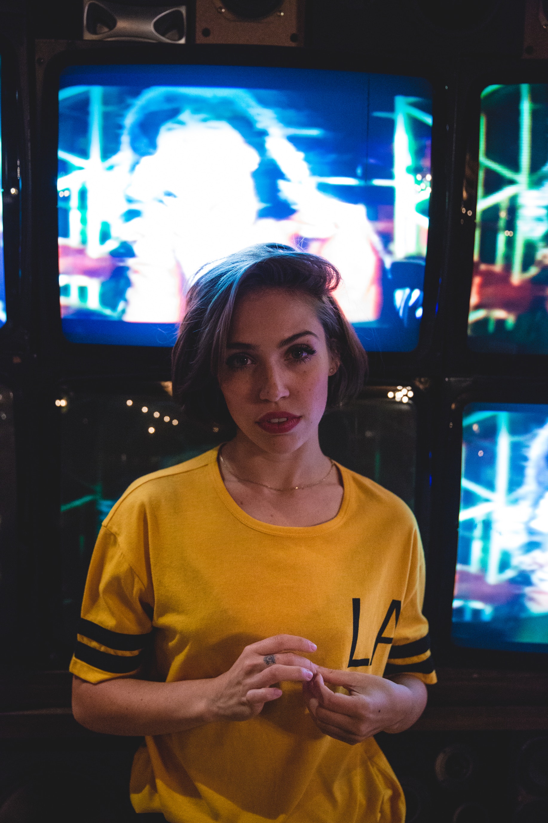 Women TV Brunette Yellow Shirt 1834x2751