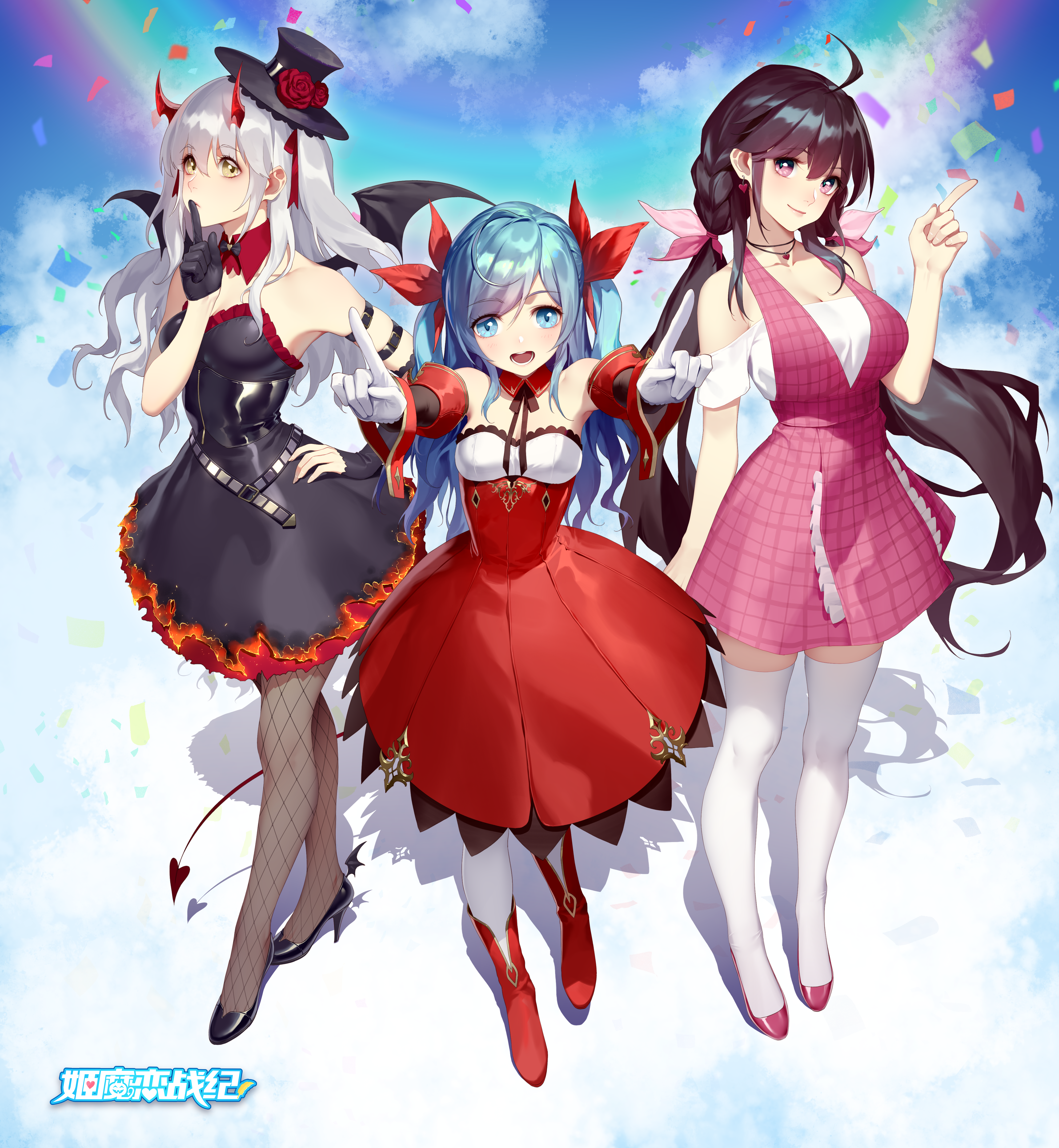 Anime Girls Original Characters Women White Hair Blue Hair Pigtails Brunette Braided Hair Twintails  4500x4875
