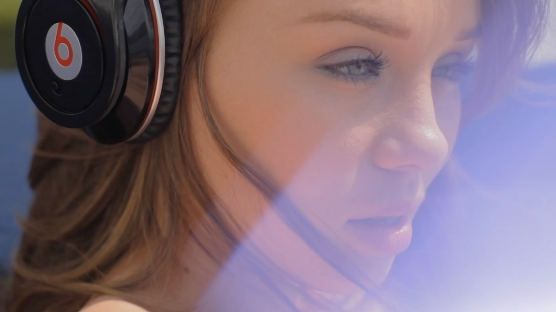 Beats Headphones Looking Away Women Auburn Hair Face 1920x1080