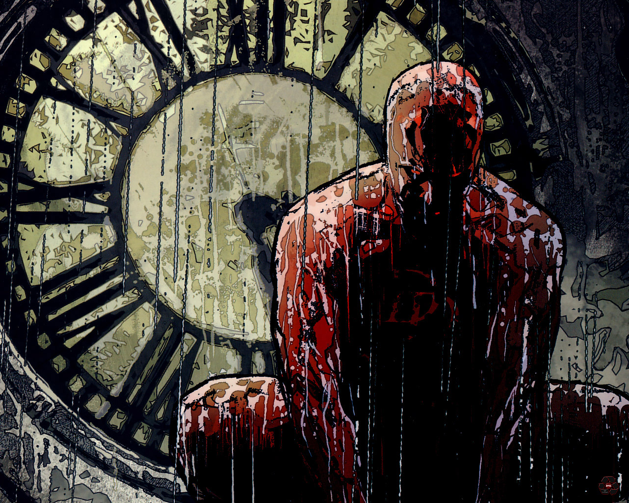 Marvel Comics Daredevil Comic Art Red Eyes Clocks Rain The Devil Of Hells Kitchen Matt Murdock Super 1282x1024