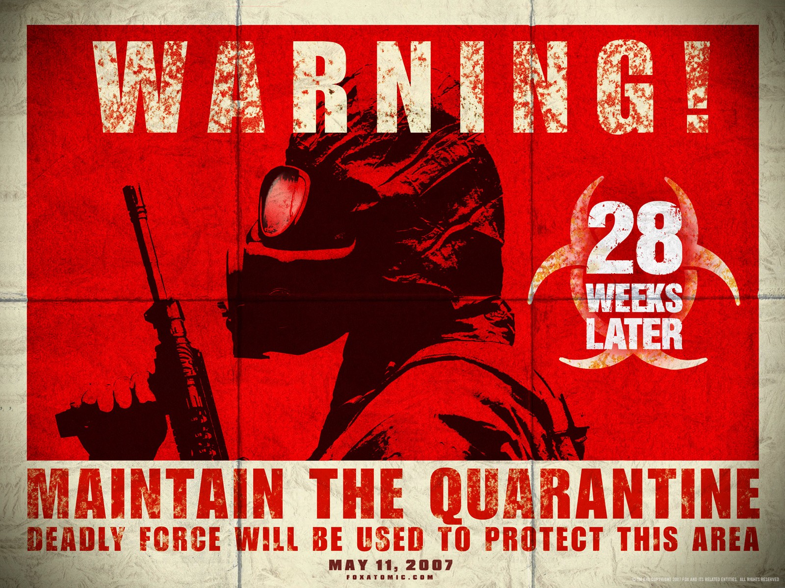 28 Weeks Later Horror Movies Red Poster Movie Poster Gas Masks 1600x1200