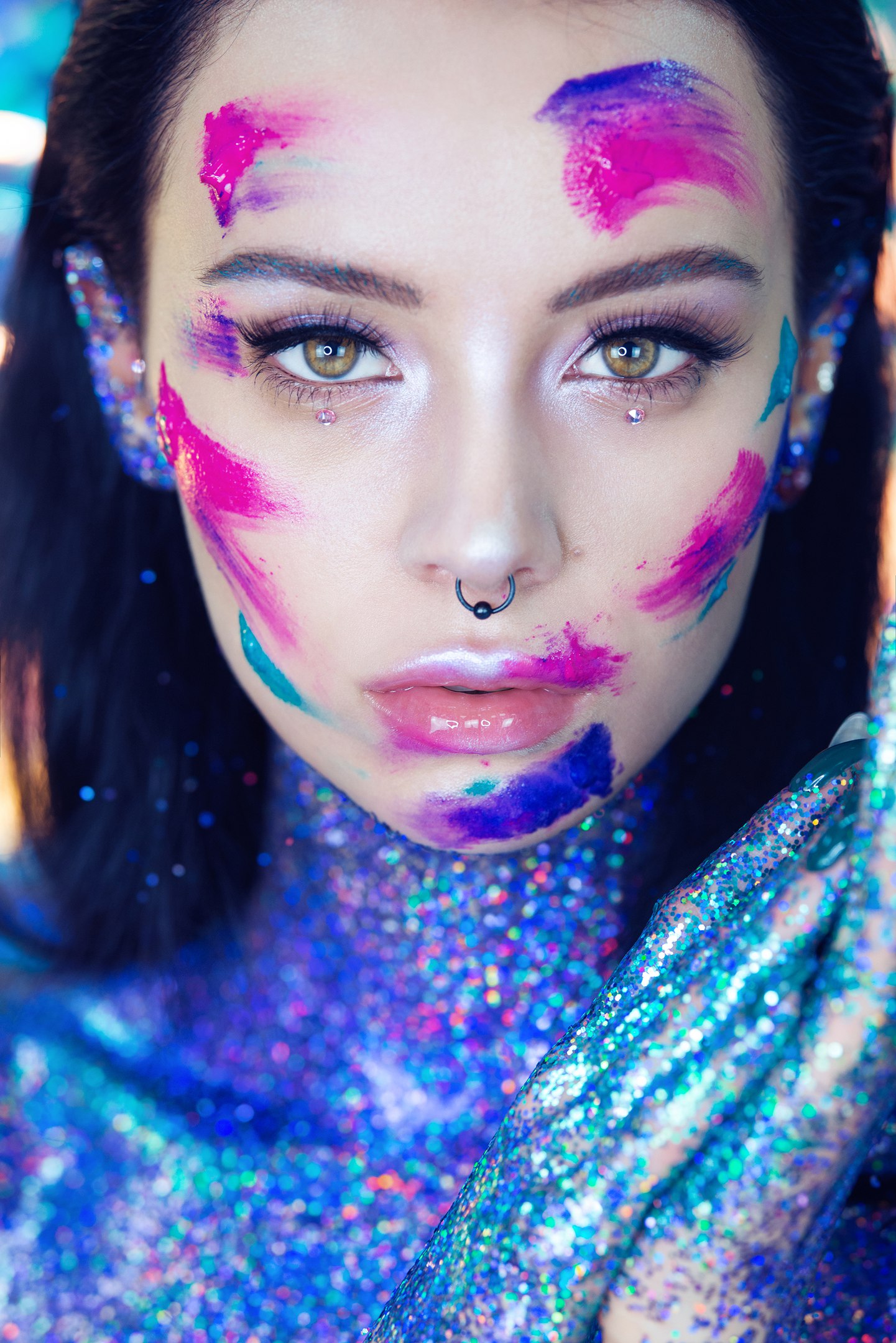 Natalia Tsygina Women Brunette Face Paint Piercing Pierced Nose Glitter 1441x2160