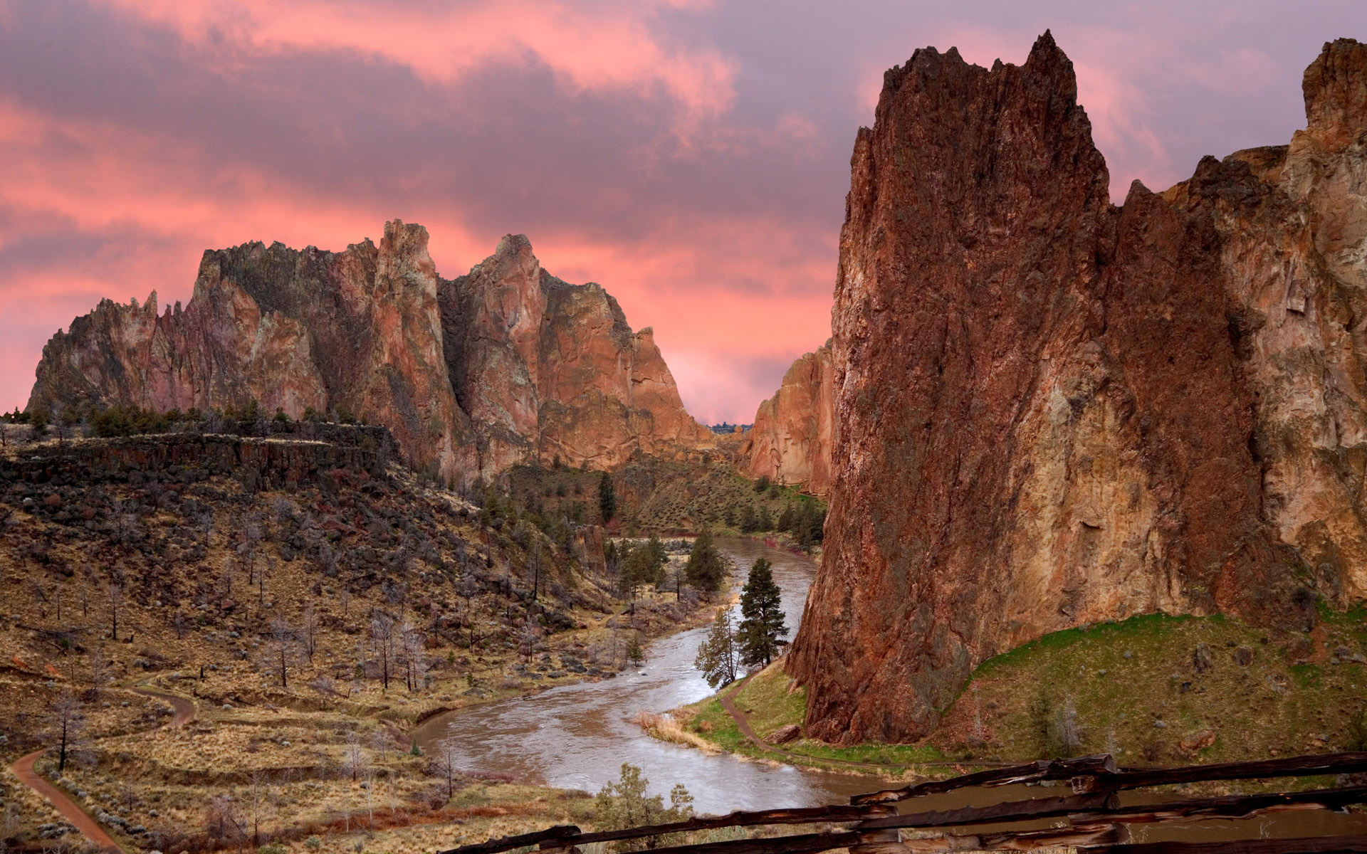 Earth Canyon Smith Rock State Park Oregon Rock River Cliff 1920x1200
