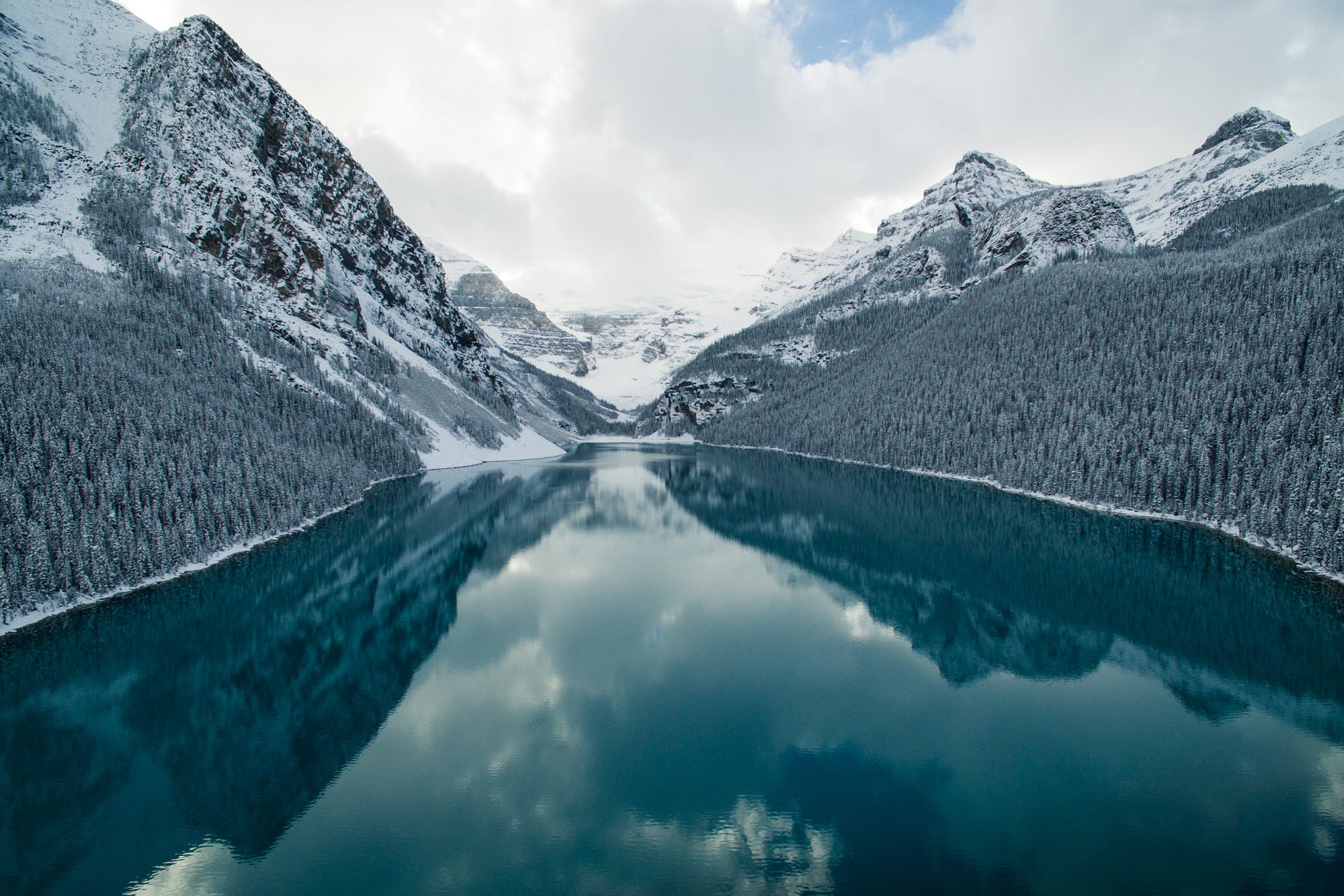 Nature Landscape Winter Lake Louise Canada Mountains Lake Reflection Clouds 2000x1334
