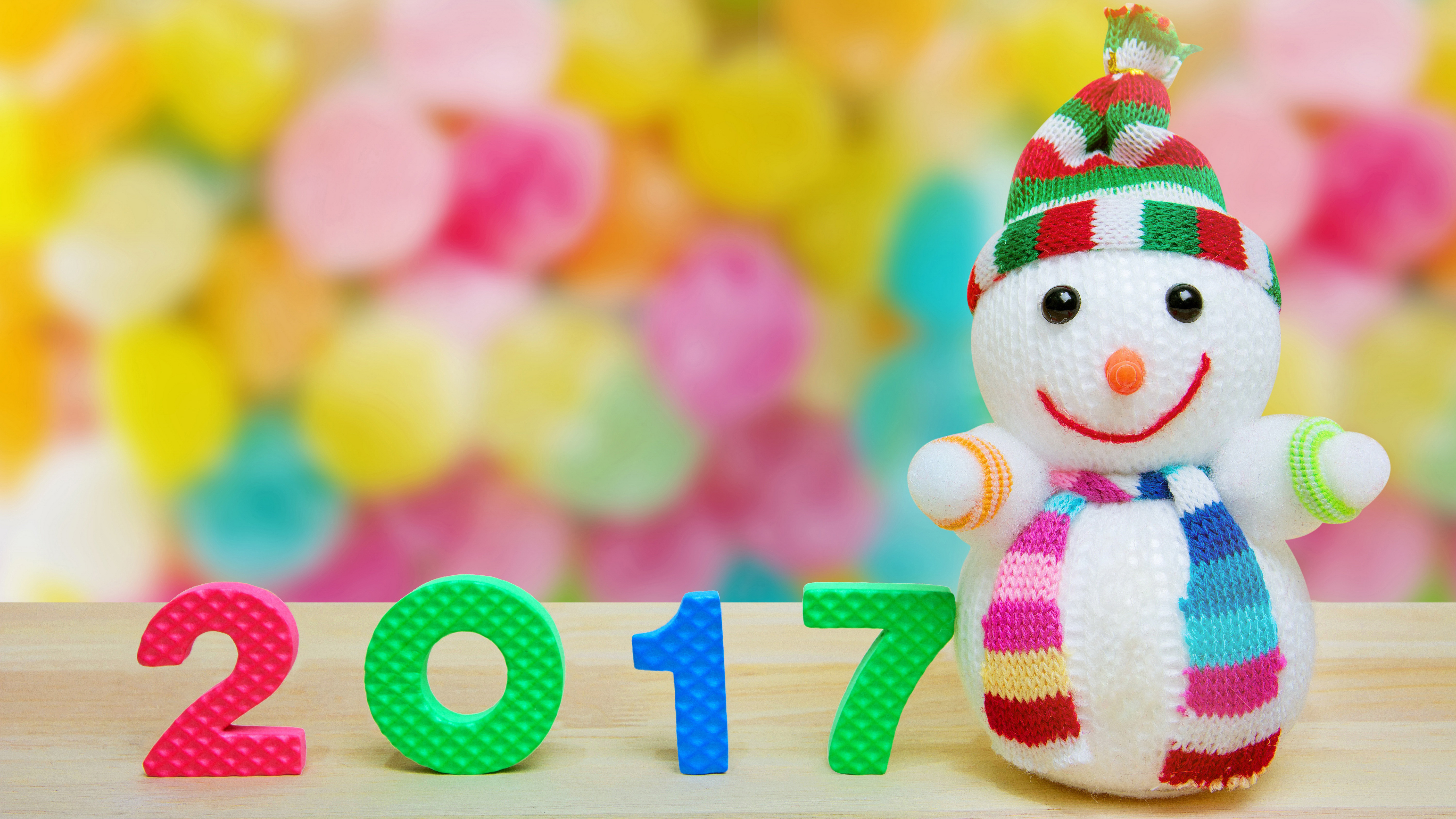 New Year 2017 New Year Bokeh Colors Snowman 6000x3375