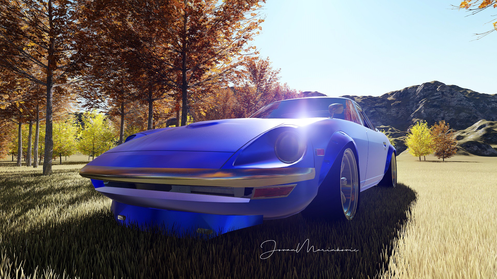 Nissan Fairlady Z S30 Japanese Cars Car 3D Render Blue Cars Nissan S30 1920x1080