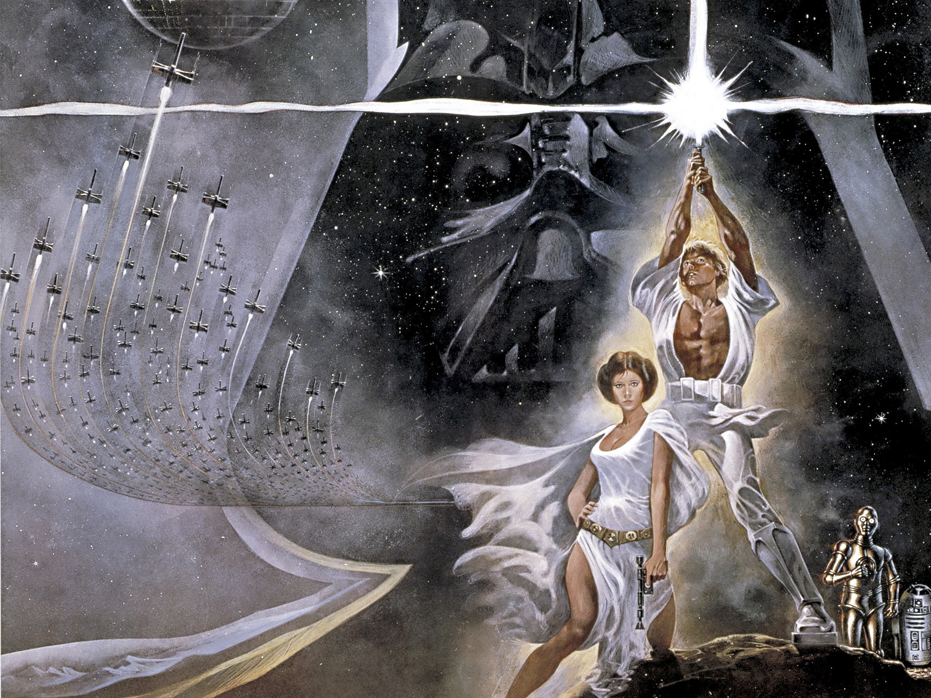 Star Wars Episode IV A New Hope Poster Movies Star Wars Science Fiction 1977 Year 1920x1440