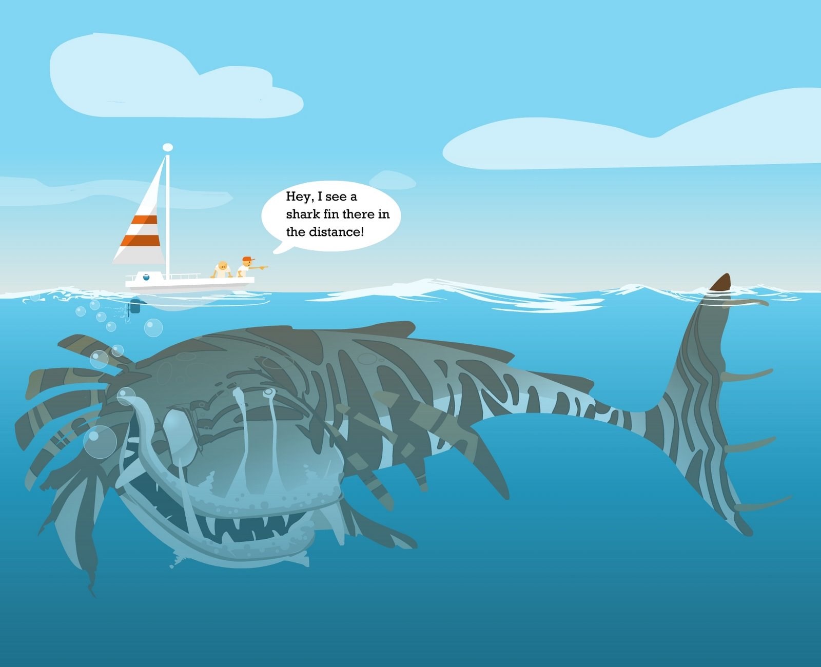 Humor Minimalism Sailing Ship Fish Underwater Drawing Dangerous Quote Sea Clouds Boat Sea Monsters 1600x1300