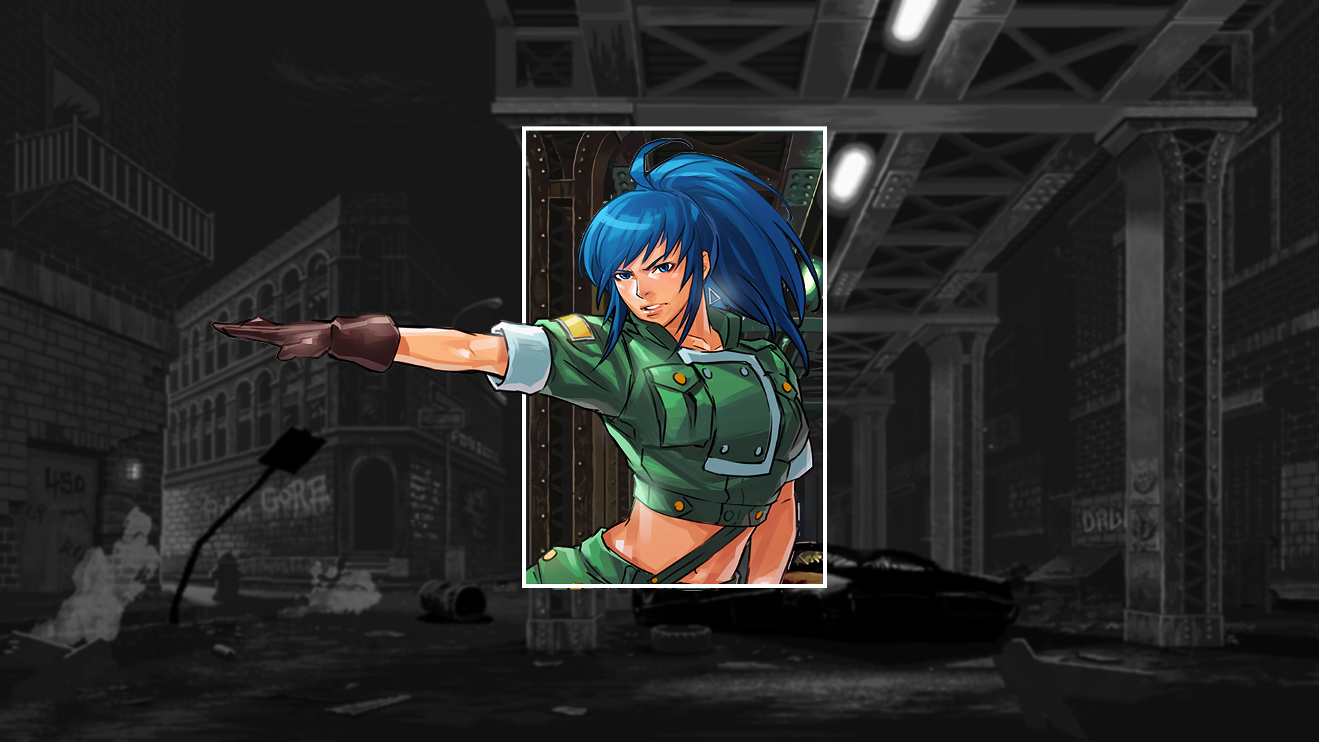 King Of Fighters Leona Heidern Video Games Fighting Games Picture In Picture SNK Blue Hair 1920x1080