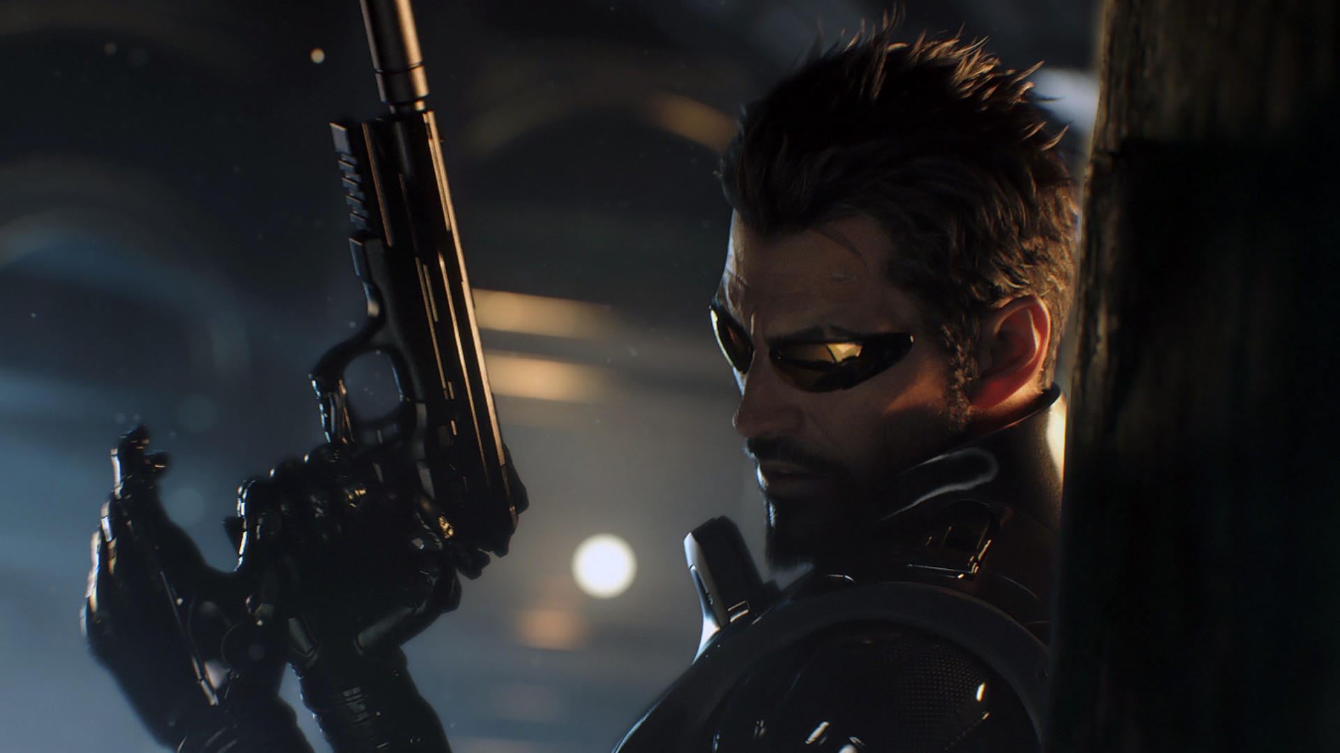 Deus Ex Human Revolution Deus Ex Mankind Divided Adam Jensen Video Games Men CGi Black Hair Gun Augm 1920x1080